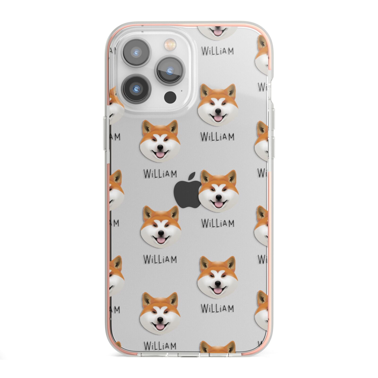 Japanese Akita Icon with Name iPhone 13 Pro Max TPU Impact Case with Pink Edges