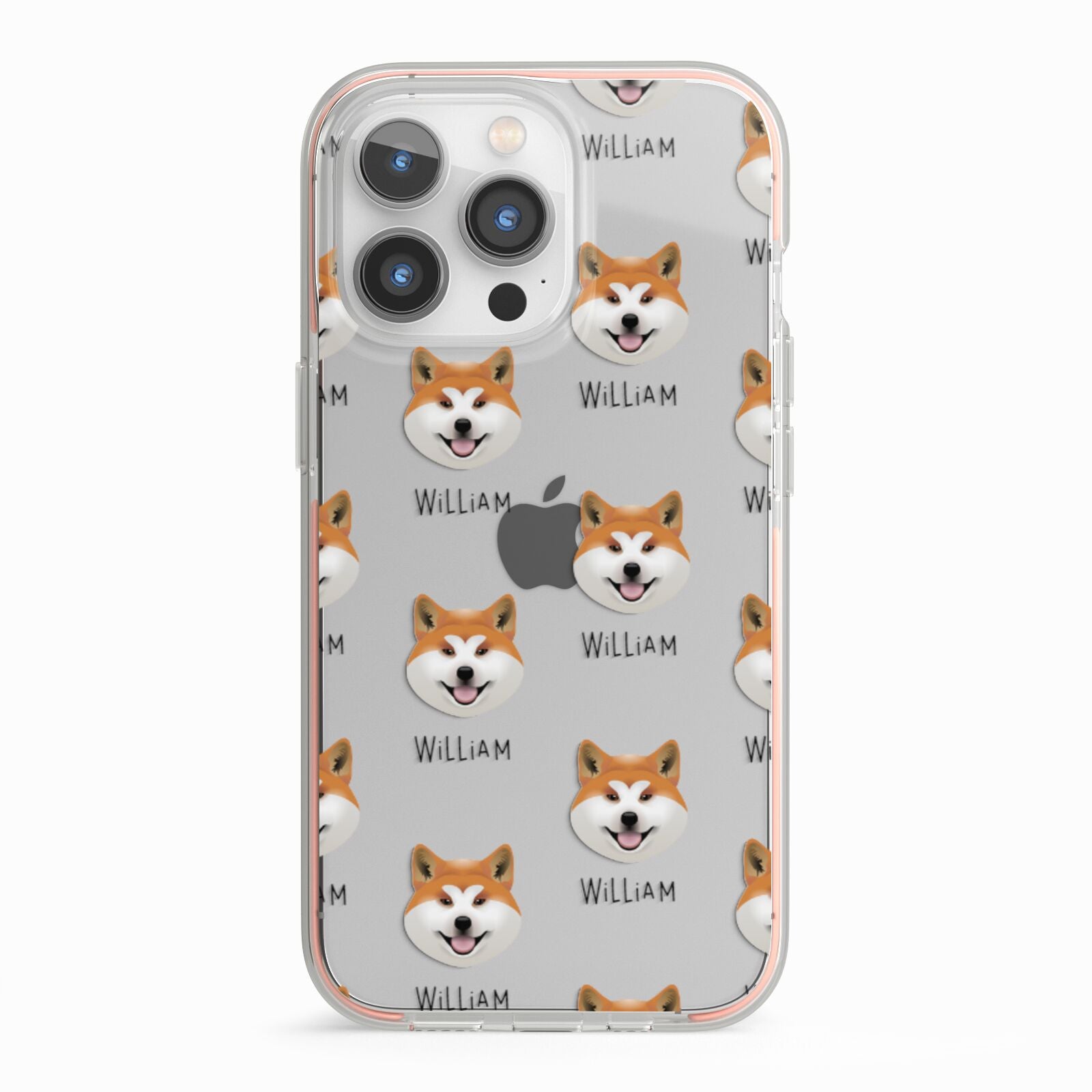 Japanese Akita Icon with Name iPhone 13 Pro TPU Impact Case with Pink Edges