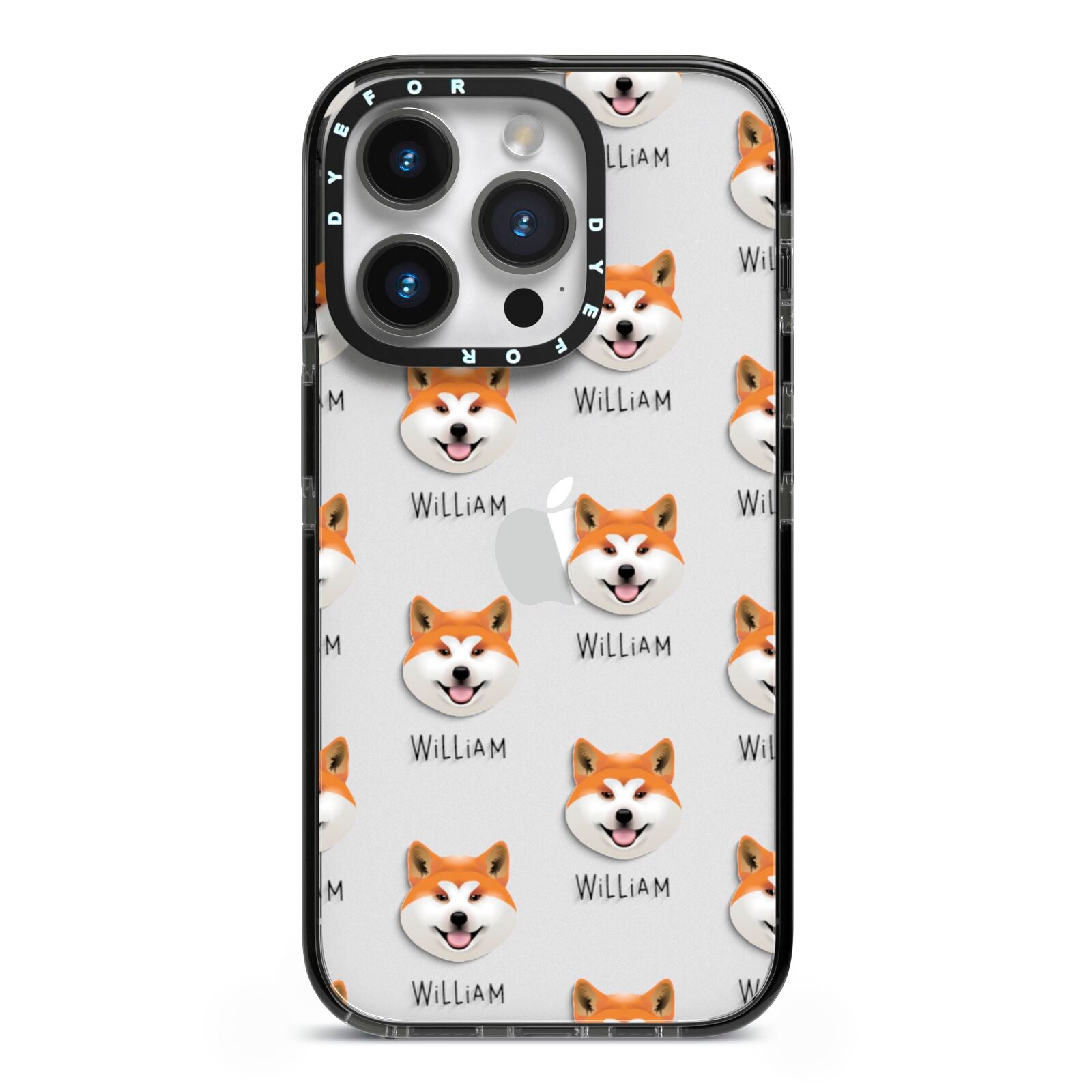 Japanese Akita Icon with Name iPhone 14 Pro Black Impact Case on Silver phone