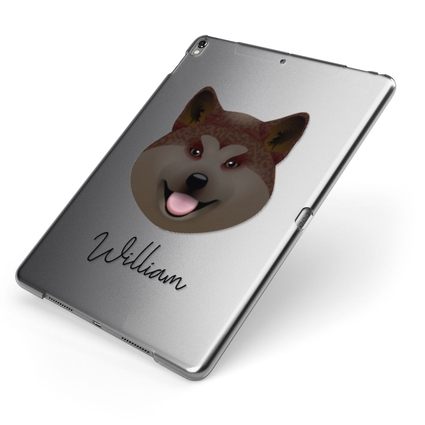 Japanese Akita Personalised Apple iPad Case on Grey iPad Side View