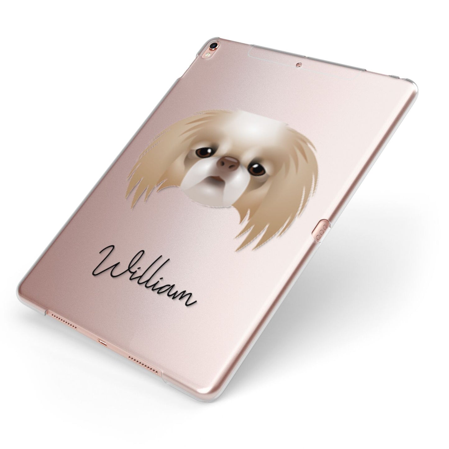 Japanese Chin Personalised Apple iPad Case on Rose Gold iPad Side View