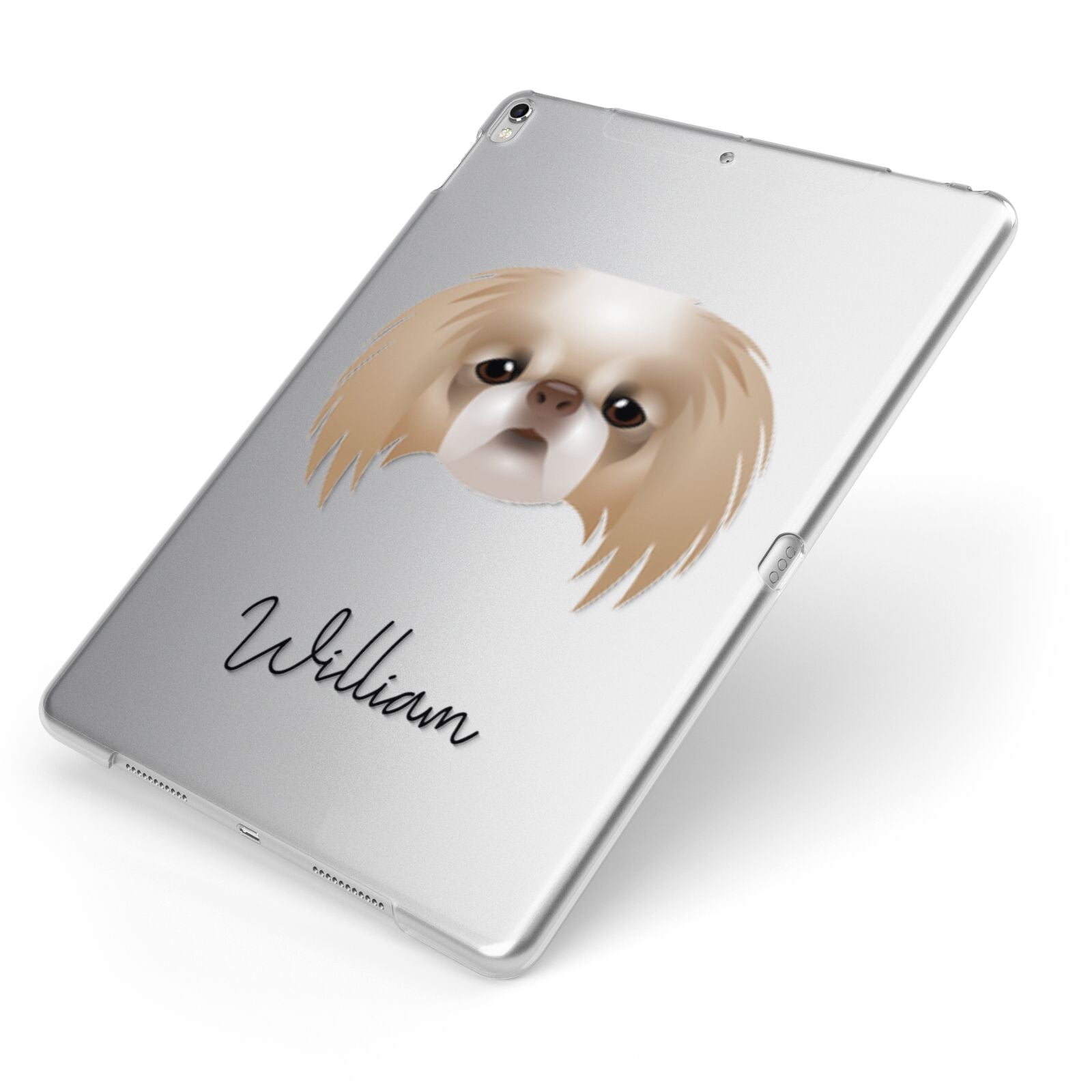 Japanese Chin Personalised Apple iPad Case on Silver iPad Side View