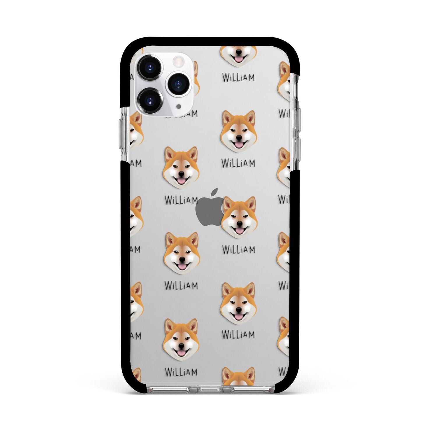 Japanese Shiba Icon with Name Apple iPhone 11 Pro Max in Silver with Black Impact Case