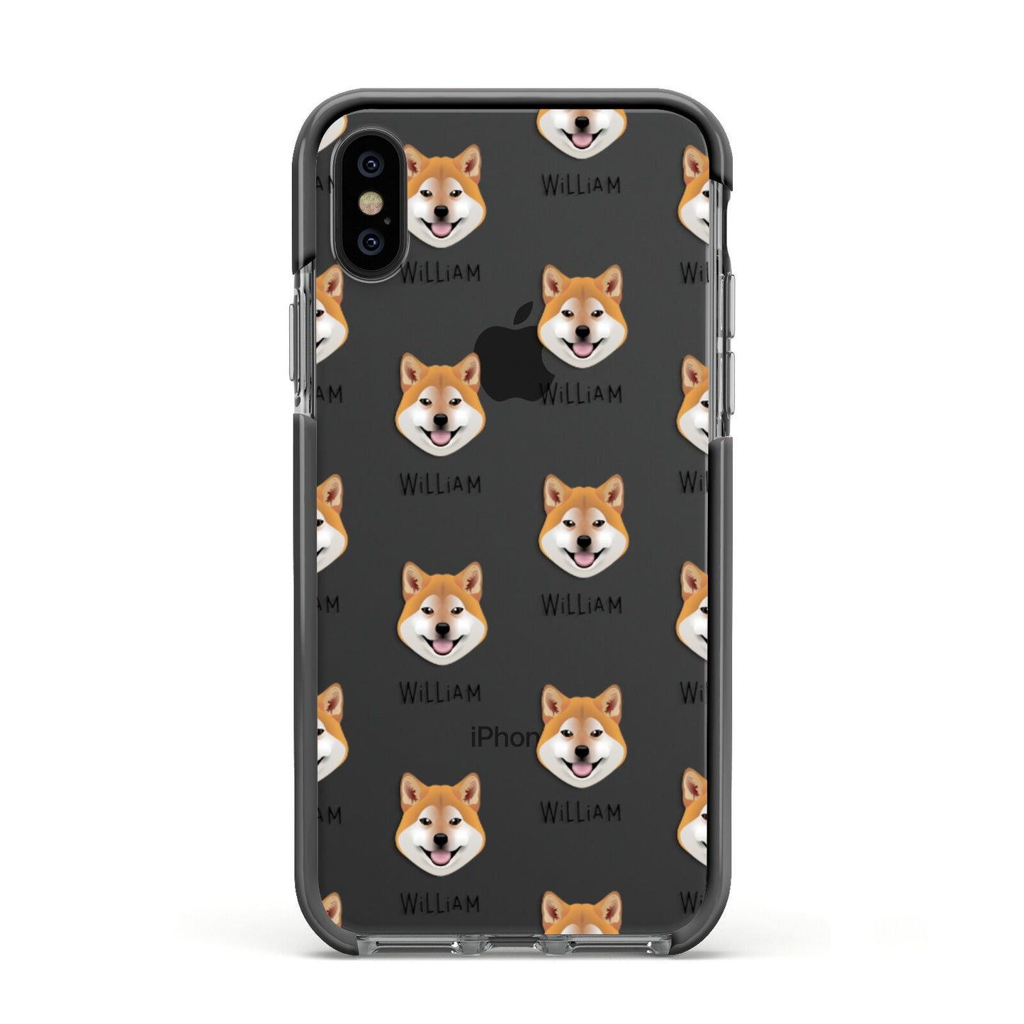 Japanese Shiba Icon with Name Apple iPhone Xs Impact Case Black Edge on Black Phone