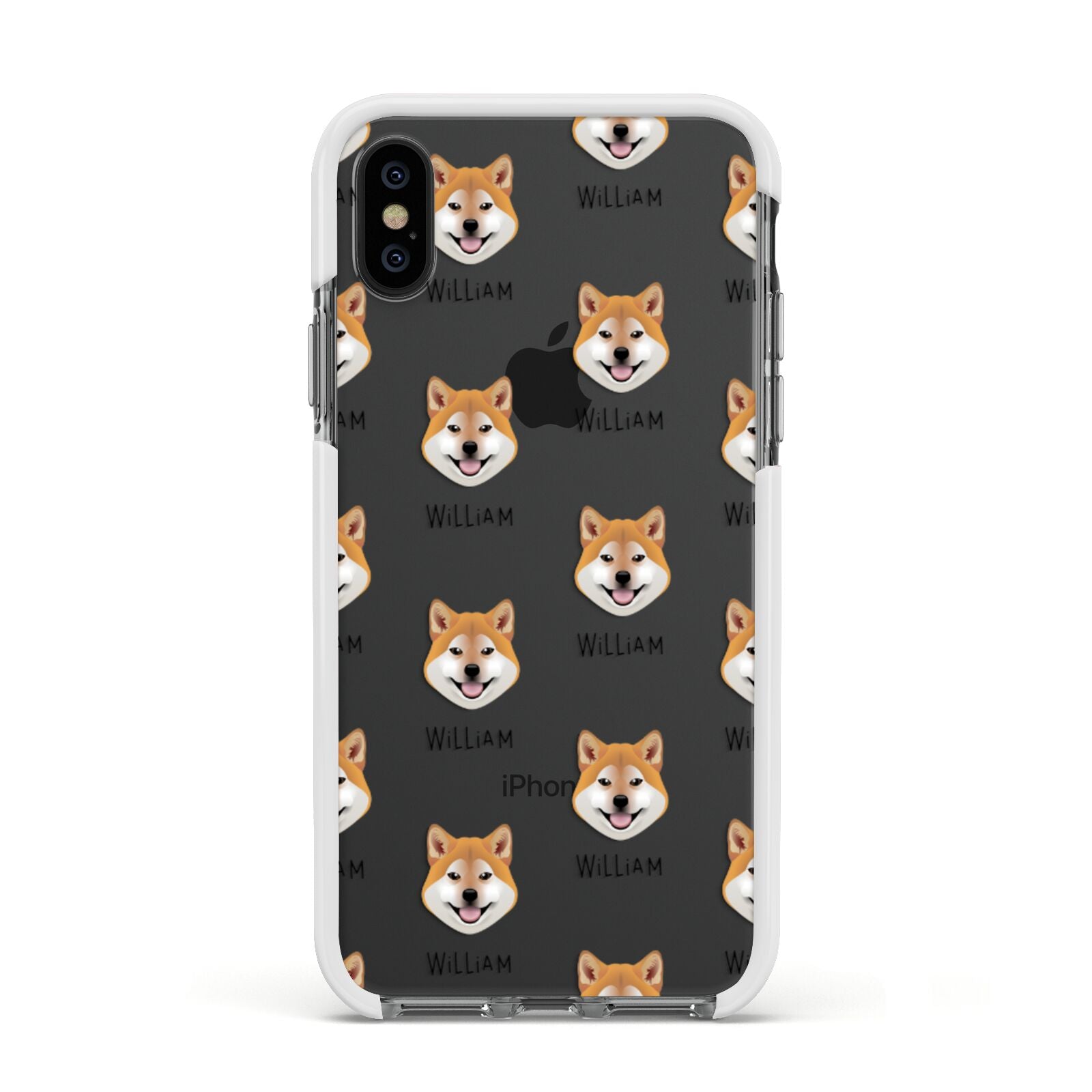 Japanese Shiba Icon with Name Apple iPhone Xs Impact Case White Edge on Black Phone