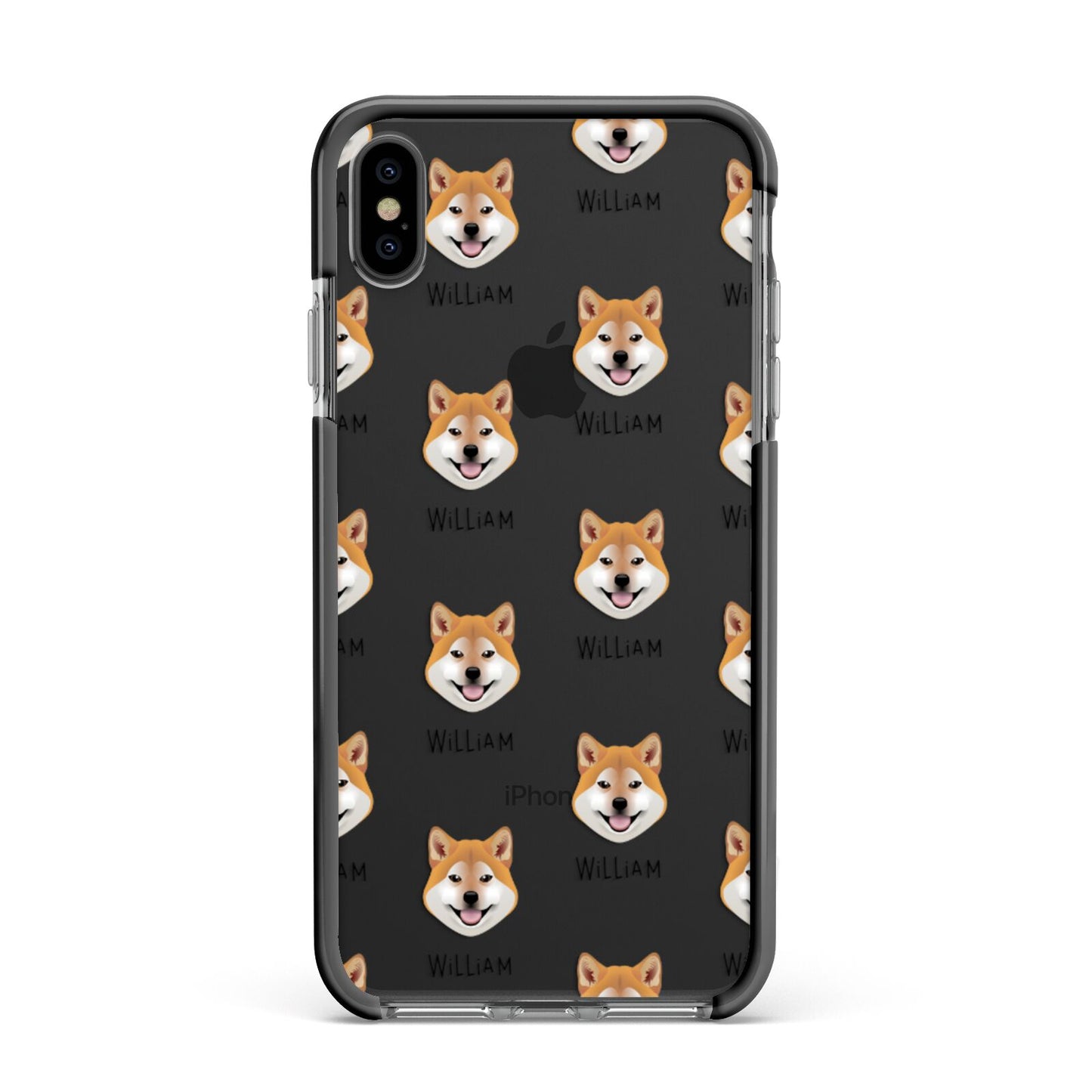 Japanese Shiba Icon with Name Apple iPhone Xs Max Impact Case Black Edge on Black Phone