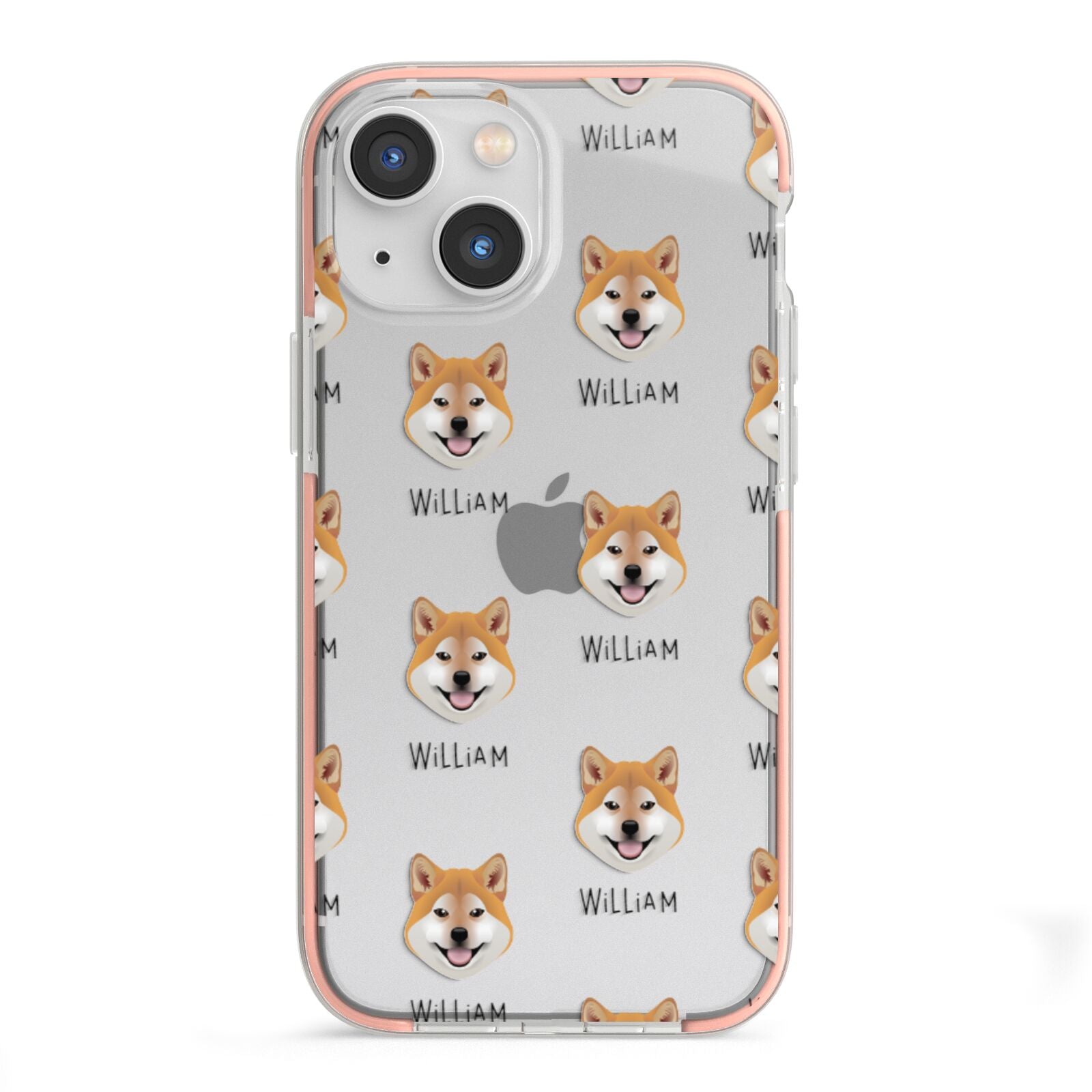 Japanese Shiba Icon with Name iPhone 13 Mini TPU Impact Case with Pink Edges