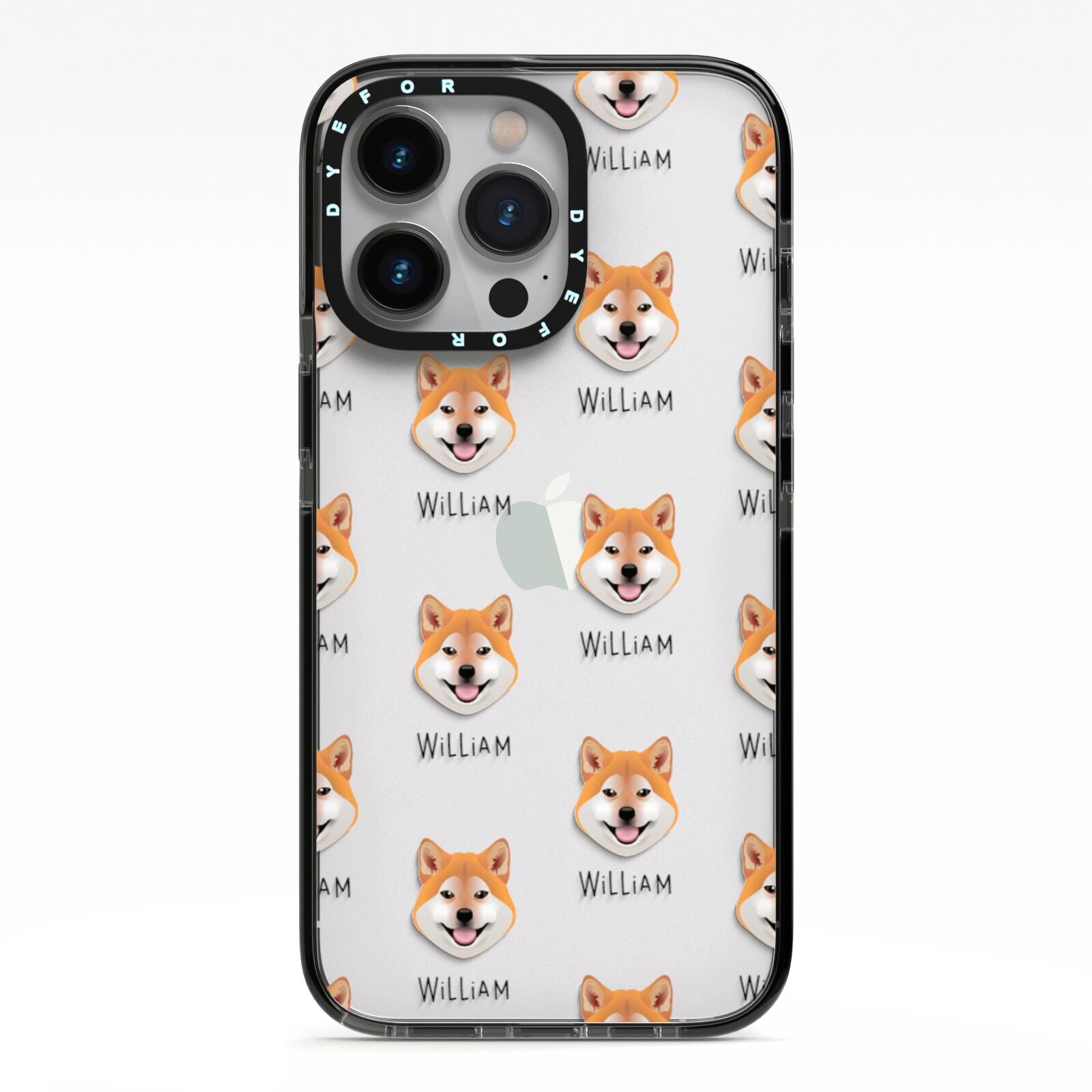 Japanese Shiba Icon with Name iPhone 13 Pro Black Impact Case on Silver phone