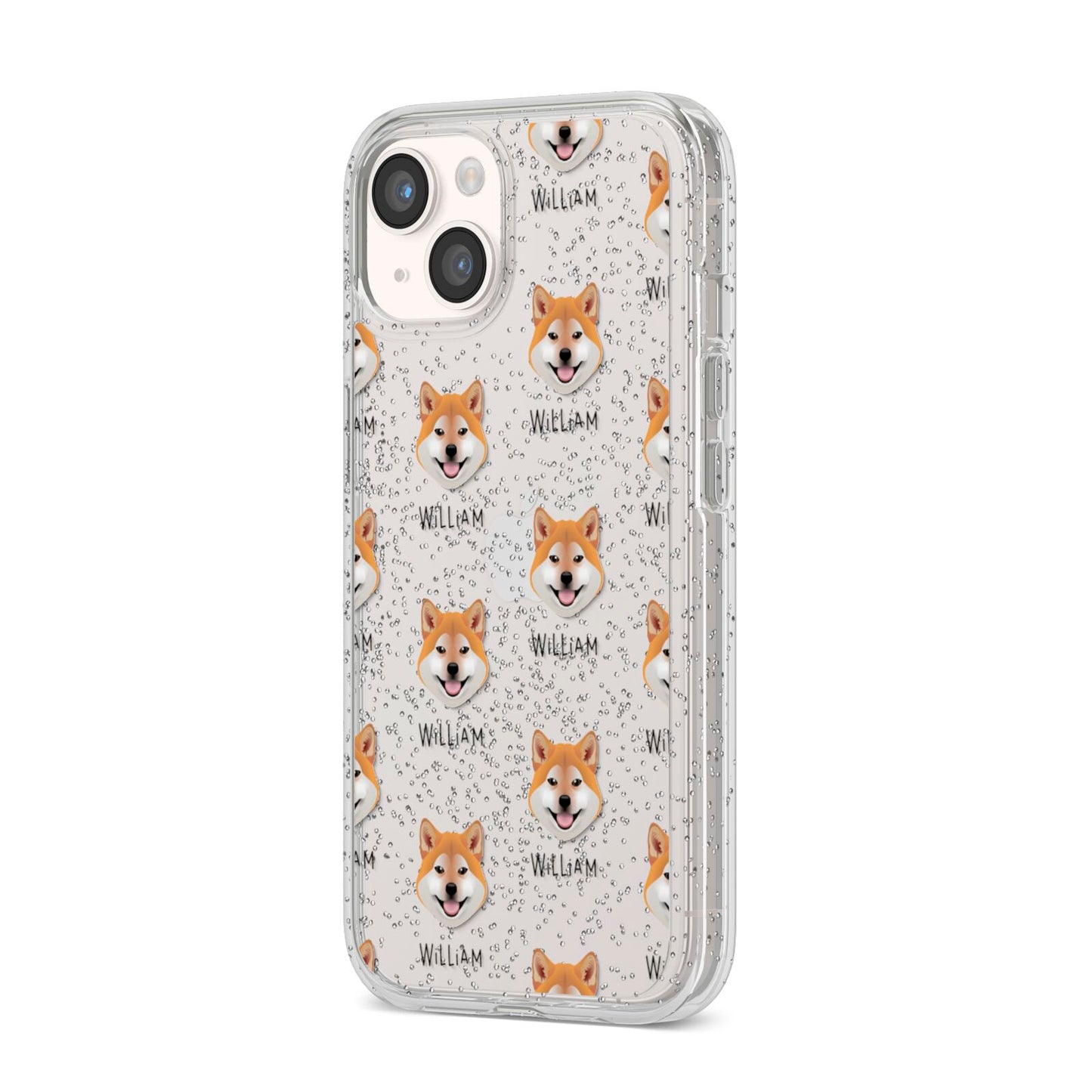 Japanese Shiba Icon with Name iPhone 14 Glitter Tough Case Starlight Angled Image