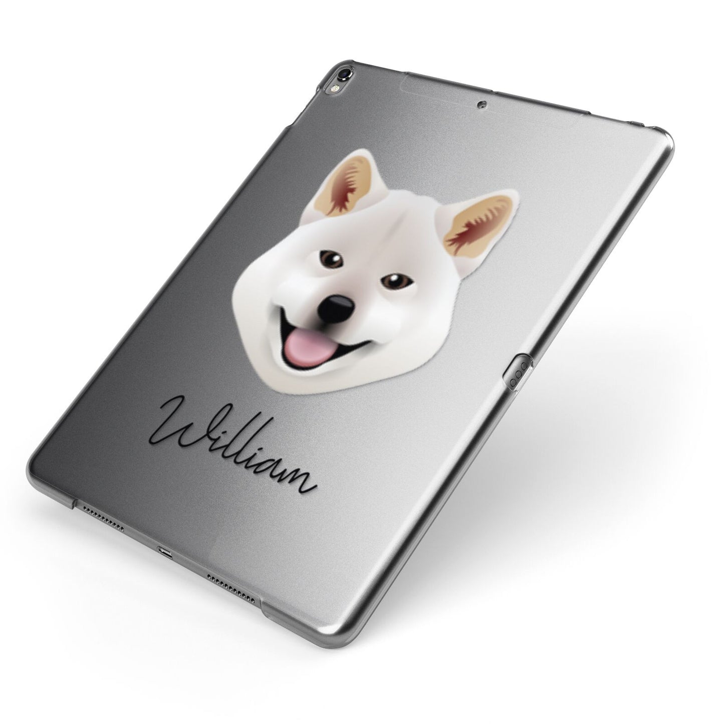 Japanese Shiba Personalised Apple iPad Case on Grey iPad Side View