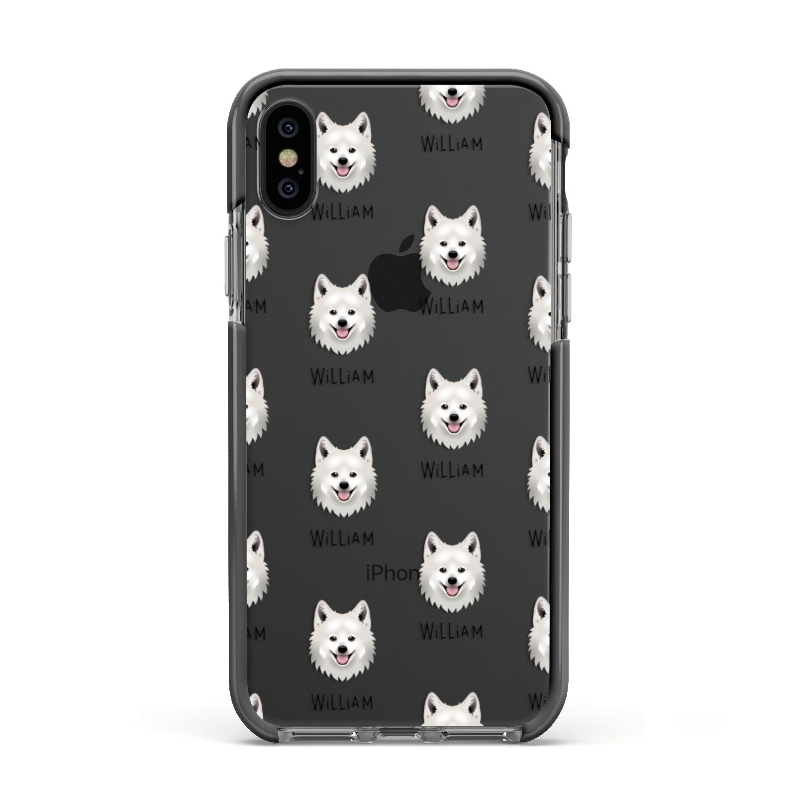 Japanese Spitz Icon with Name Apple iPhone Xs Impact Case Black Edge on Black Phone