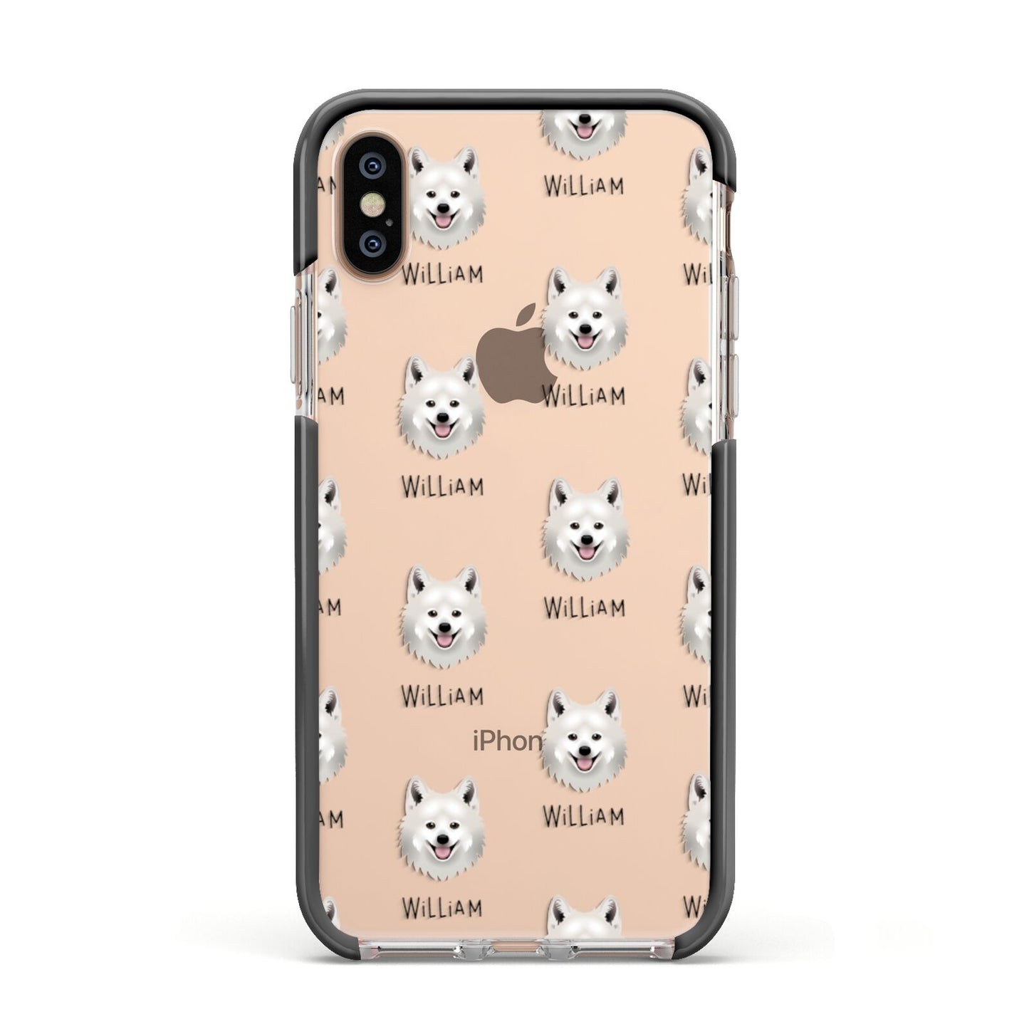 Japanese Spitz Icon with Name Apple iPhone Xs Impact Case Black Edge on Gold Phone