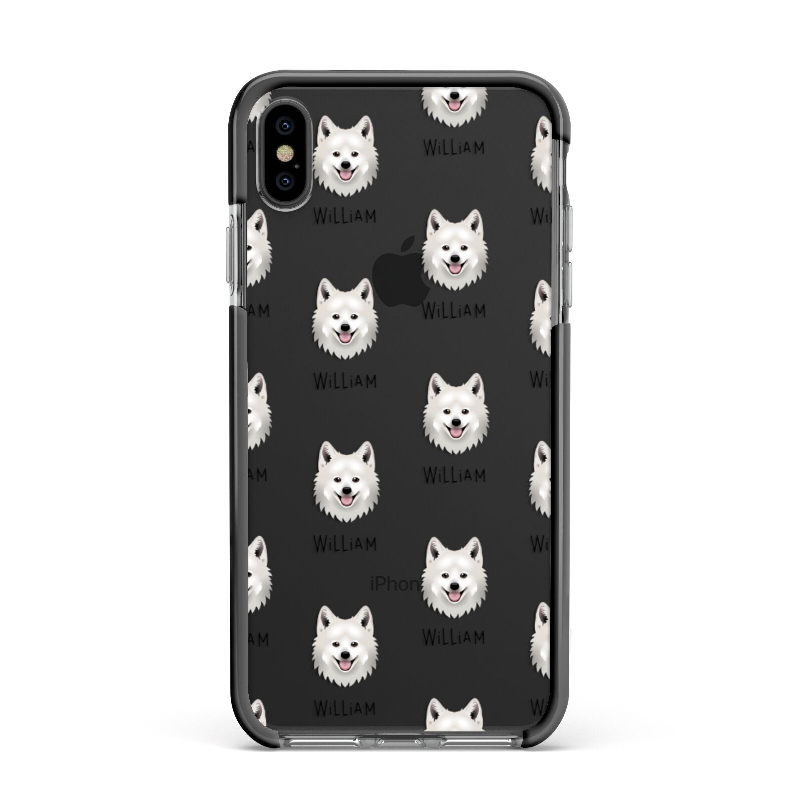 Japanese Spitz Icon with Name Apple iPhone Xs Max Impact Case Black Edge on Black Phone