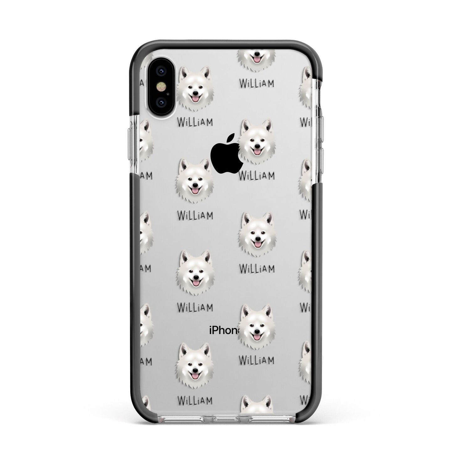 Japanese Spitz Icon with Name Apple iPhone Xs Max Impact Case Black Edge on Silver Phone