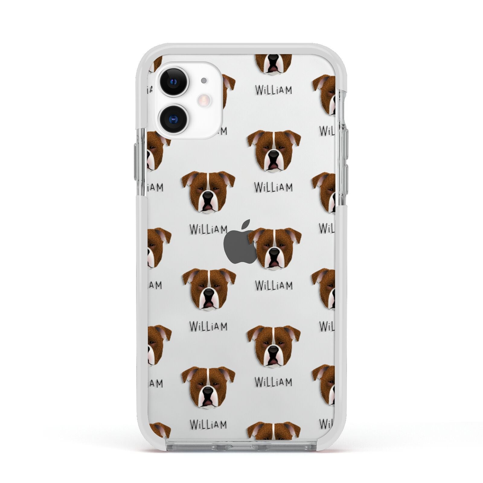 Johnson American Bulldog Icon with Name Apple iPhone 11 in White with White Impact Case