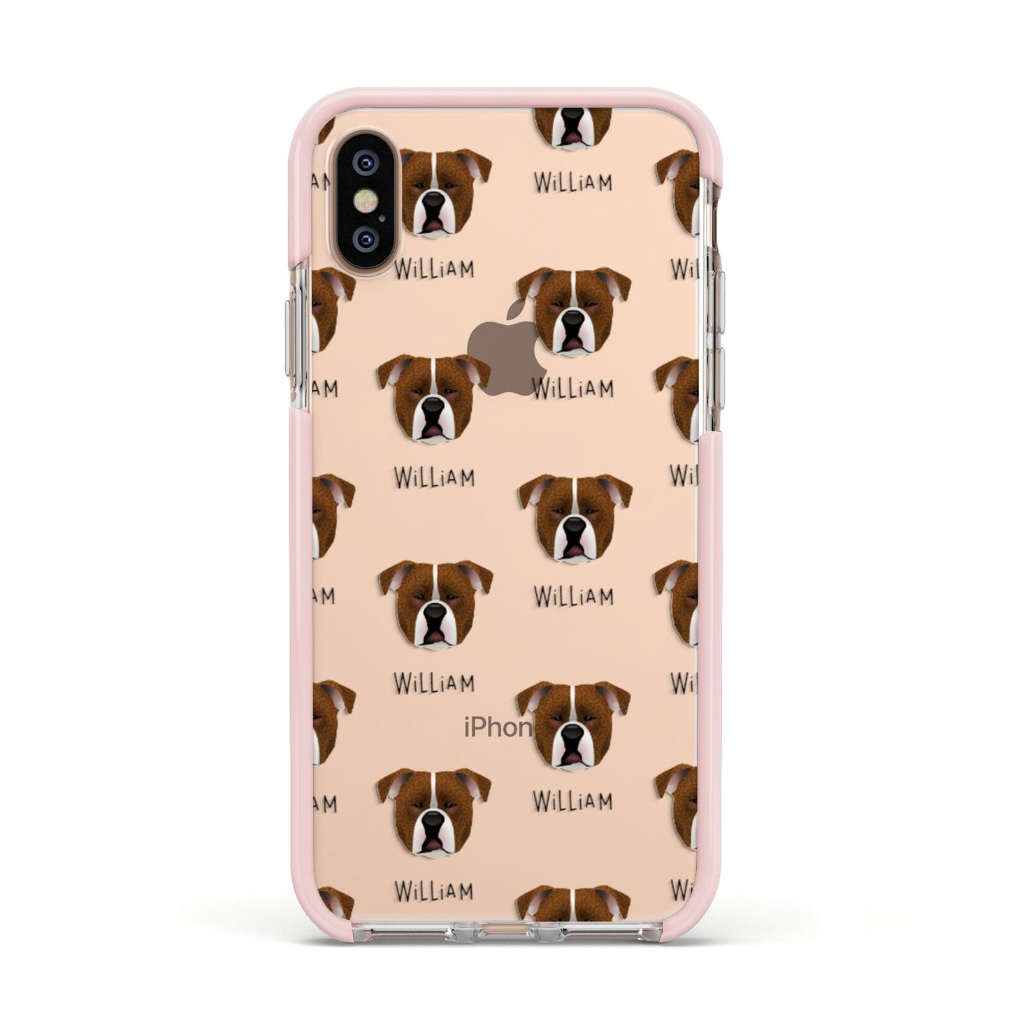 Johnson American Bulldog Icon with Name Apple iPhone Xs Impact Case Pink Edge on Gold Phone