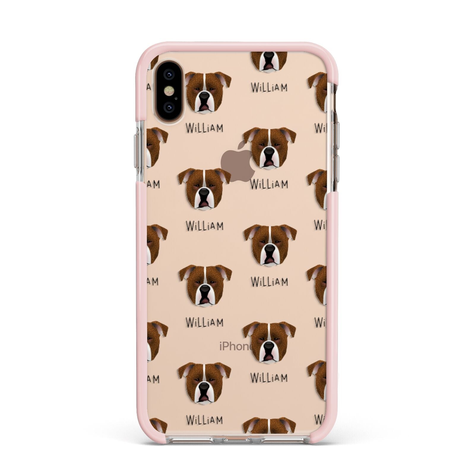 Johnson American Bulldog Icon with Name Apple iPhone Xs Max Impact Case Pink Edge on Gold Phone