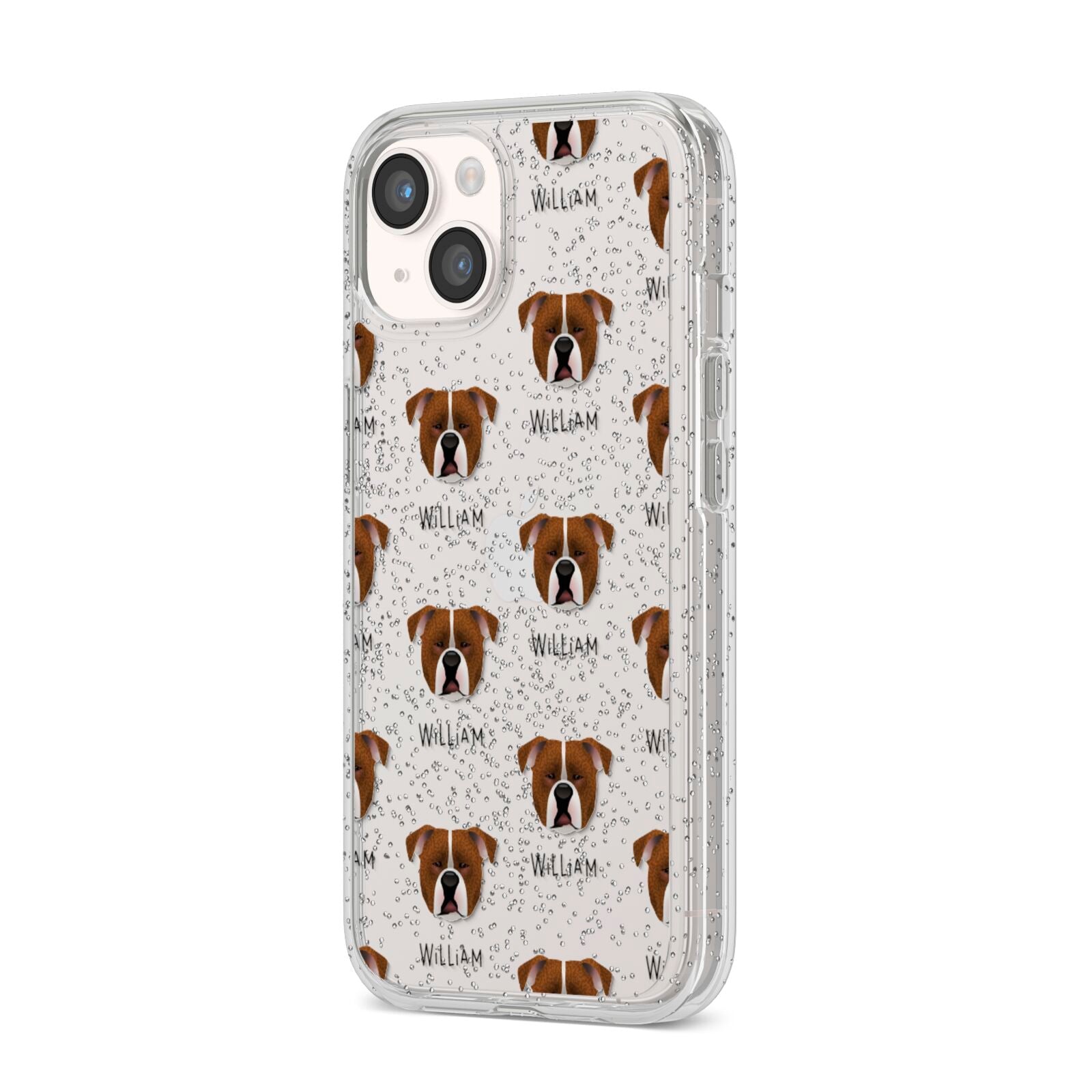 Johnson American Bulldog Icon with Name iPhone 14 Glitter Tough Case Starlight Angled Image