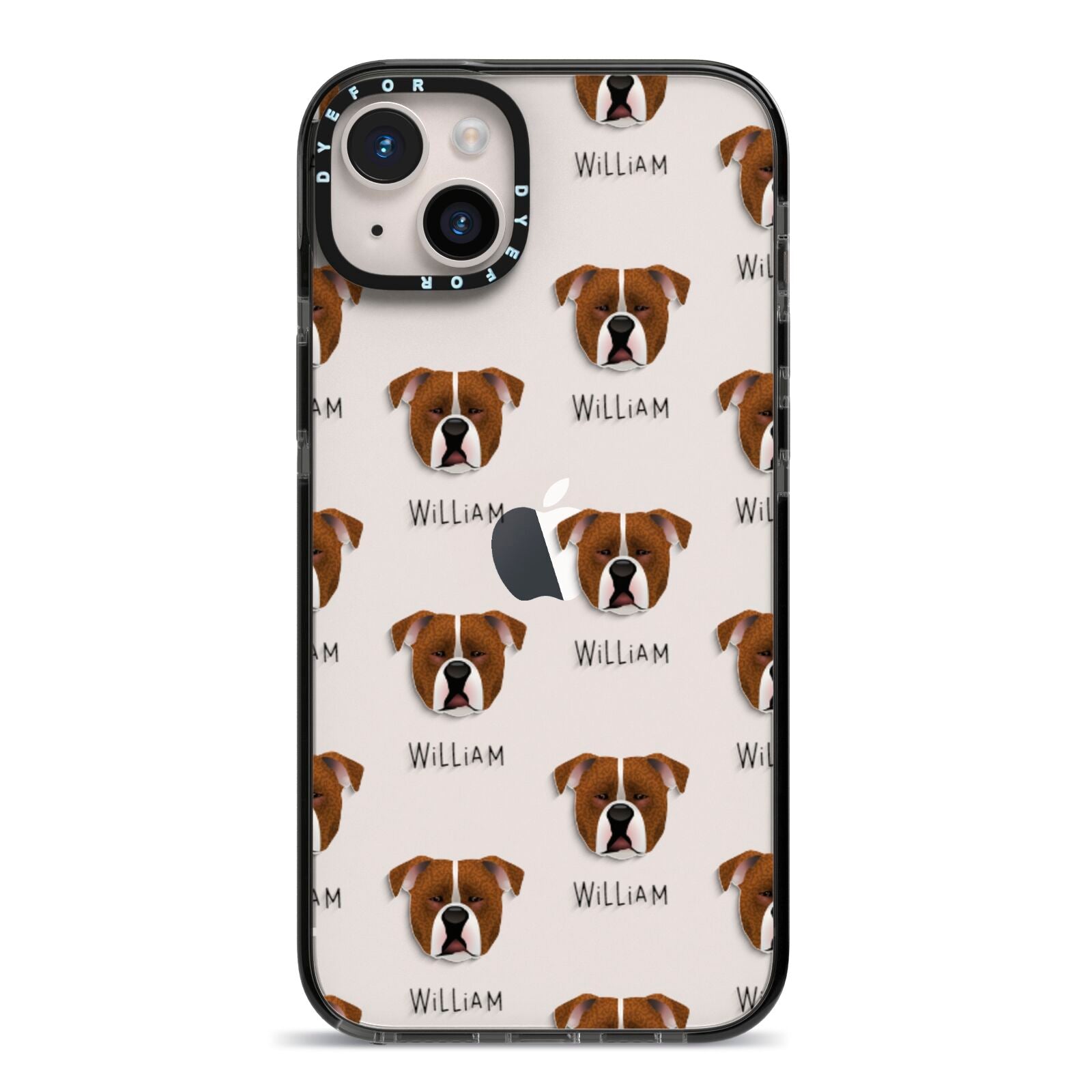 Johnson American Bulldog Icon with Name iPhone 14 Plus Black Impact Case on Silver phone