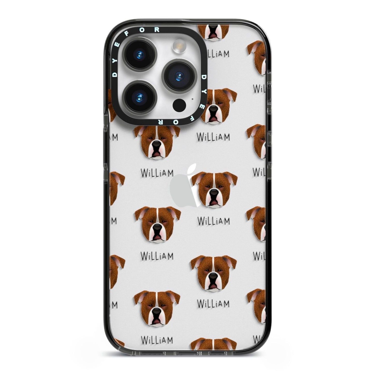 Johnson American Bulldog Icon with Name iPhone 14 Pro Black Impact Case on Silver phone