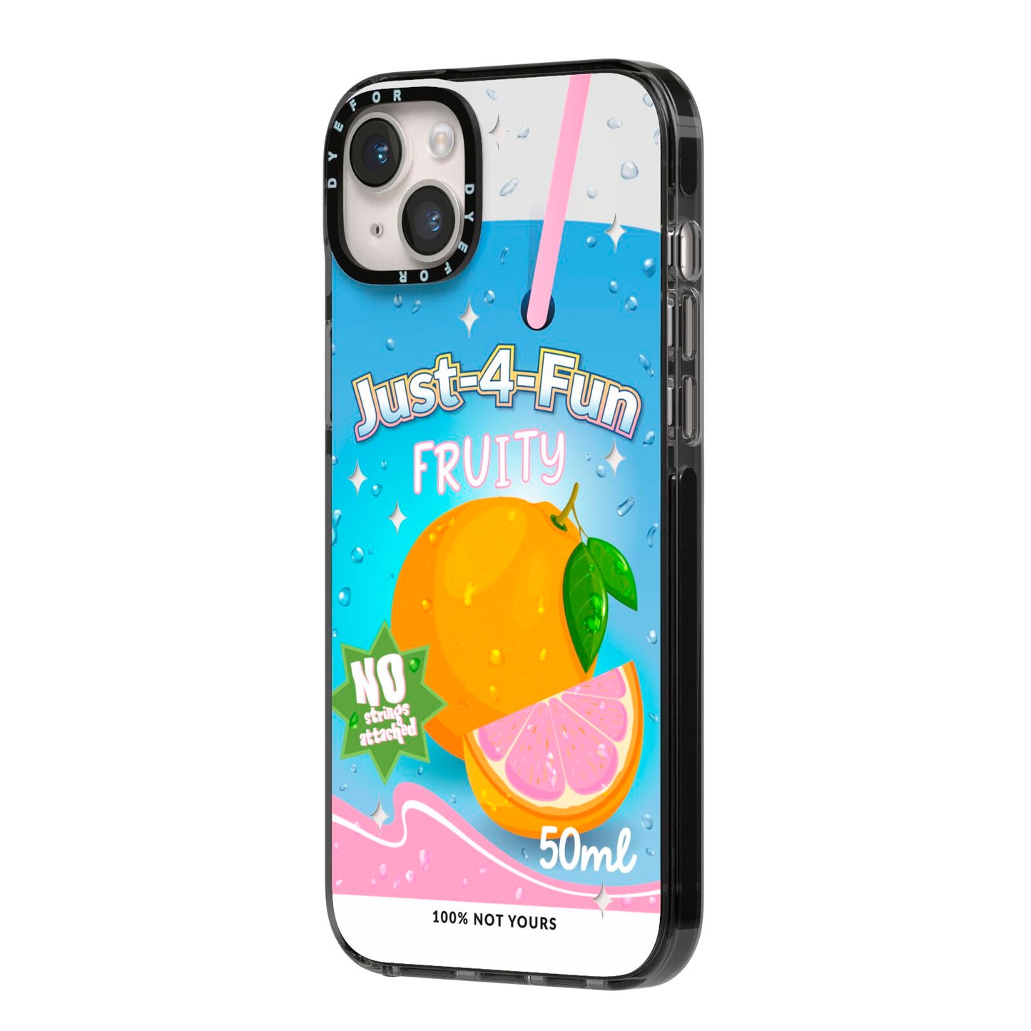 Just 4 Fun iPhone 14 Plus Black Impact Case Side Angle on Silver phone