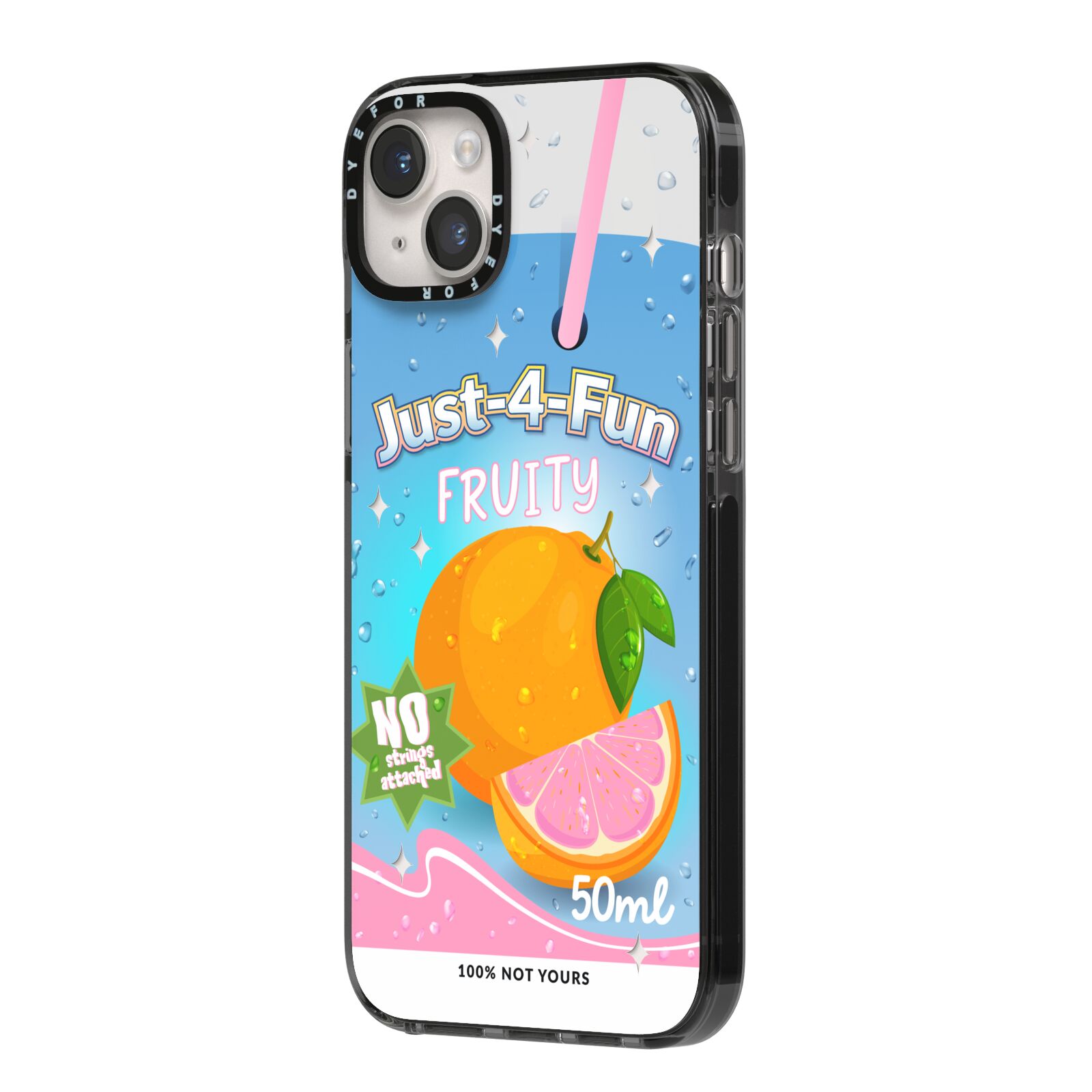 Just 4 Fun iPhone 14 Plus Black Impact Case Side Angle on Silver phone