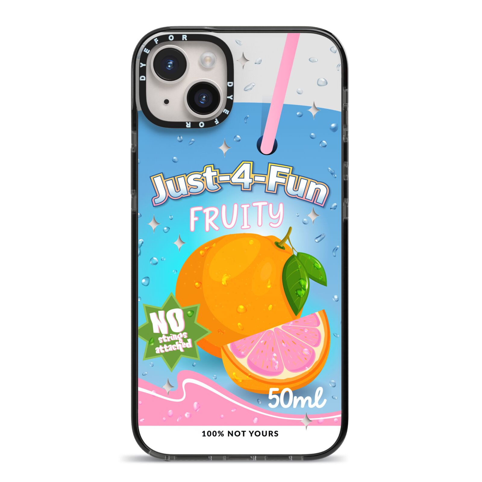 Just 4 Fun iPhone 14 Plus Black Impact Case on Silver phone