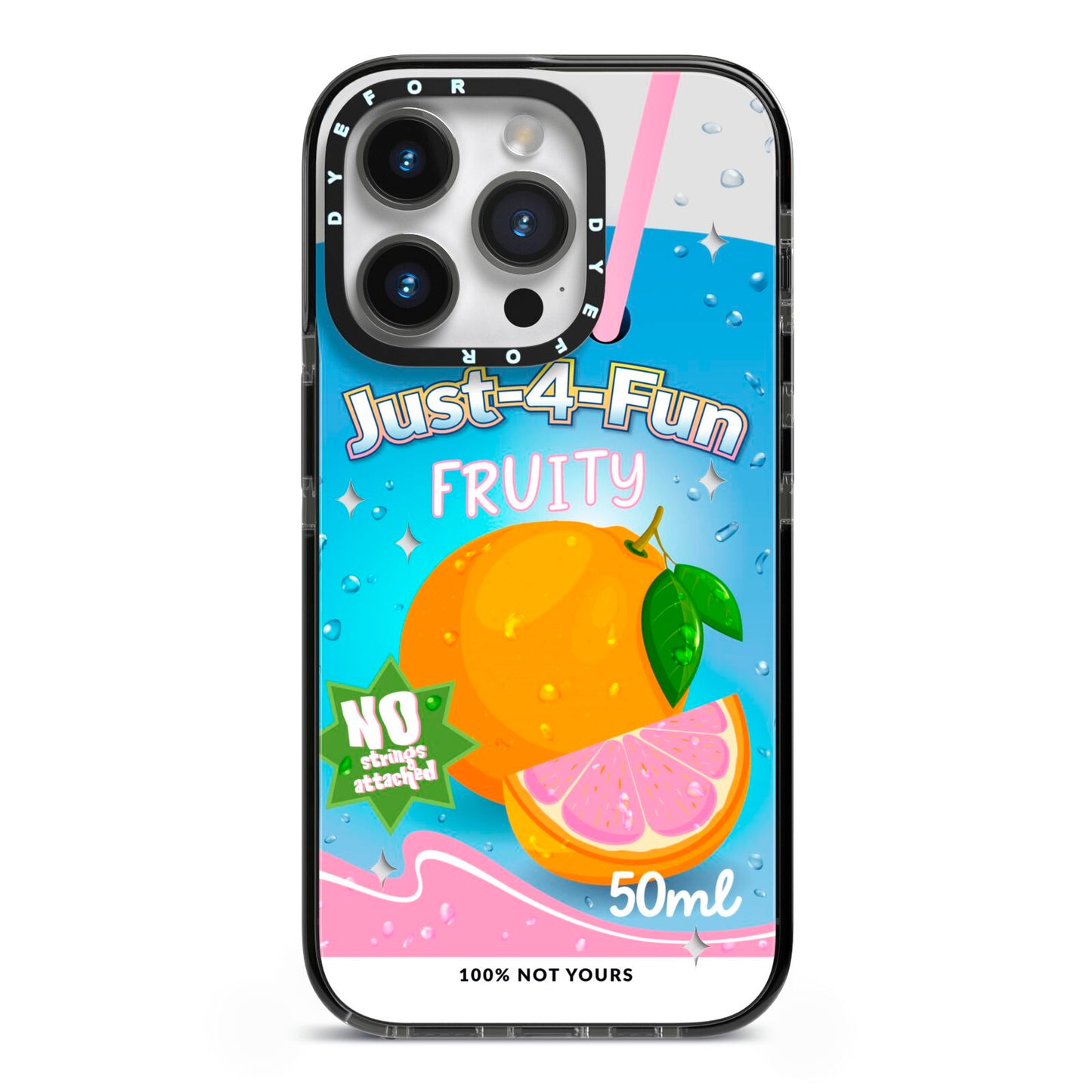 Just 4 Fun iPhone 14 Pro Black Impact Case on Silver phone