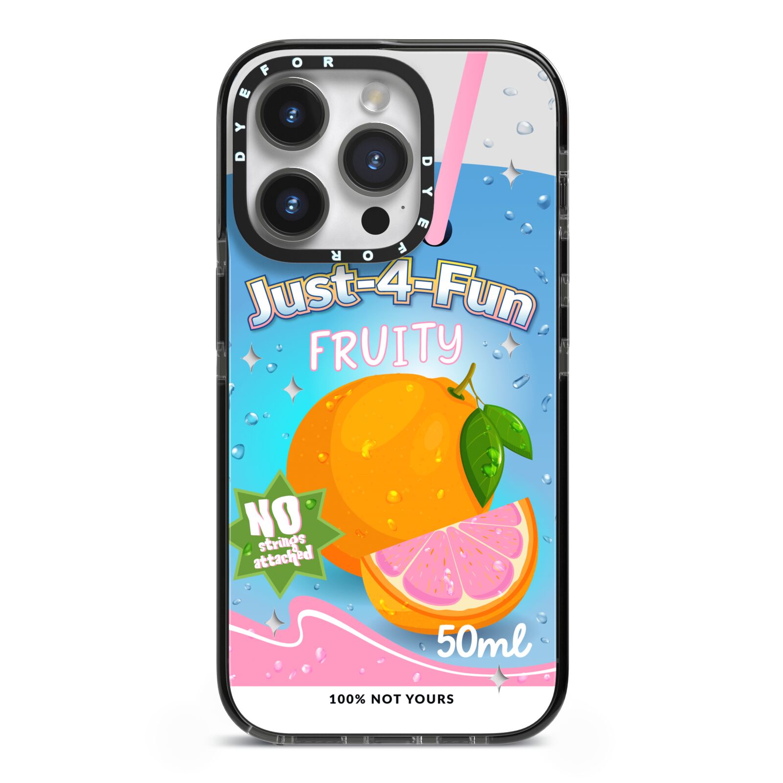 Just 4 Fun iPhone 14 Pro Black Impact Case on Silver phone