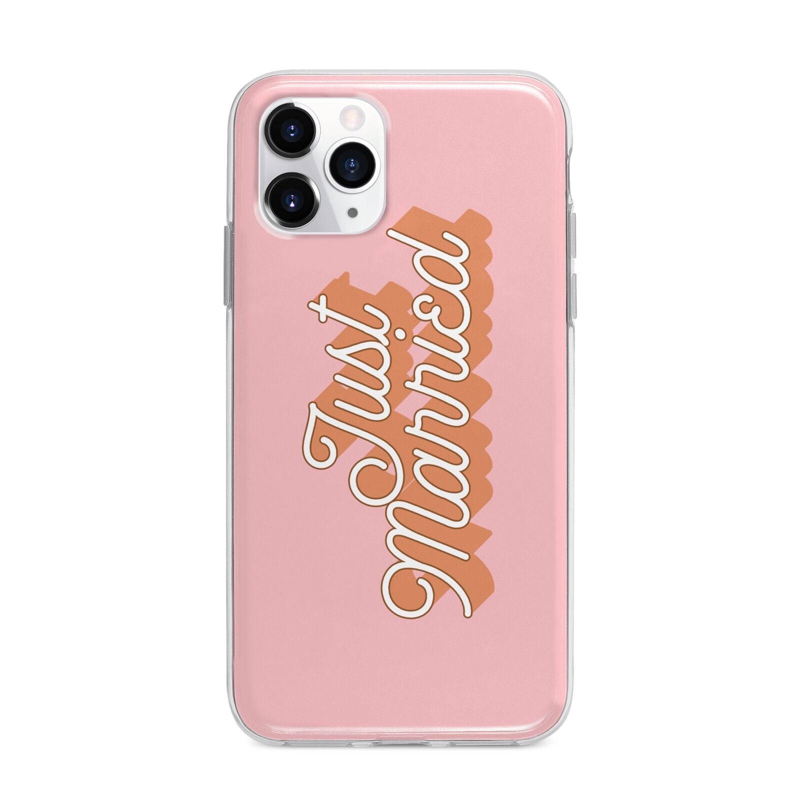 Just Married Pink Apple iPhone 11 Pro in Silver with Bumper Case