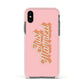 Just Married Pink Apple iPhone Xs Impact Case Pink Edge on Black Phone