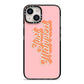 Just Married Pink iPhone 14 Black Impact Case on Silver phone