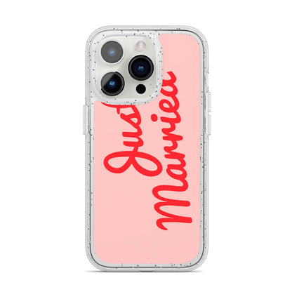 Just Married Red Pink iPhone 14 Pro Glitter Tough Case Silver