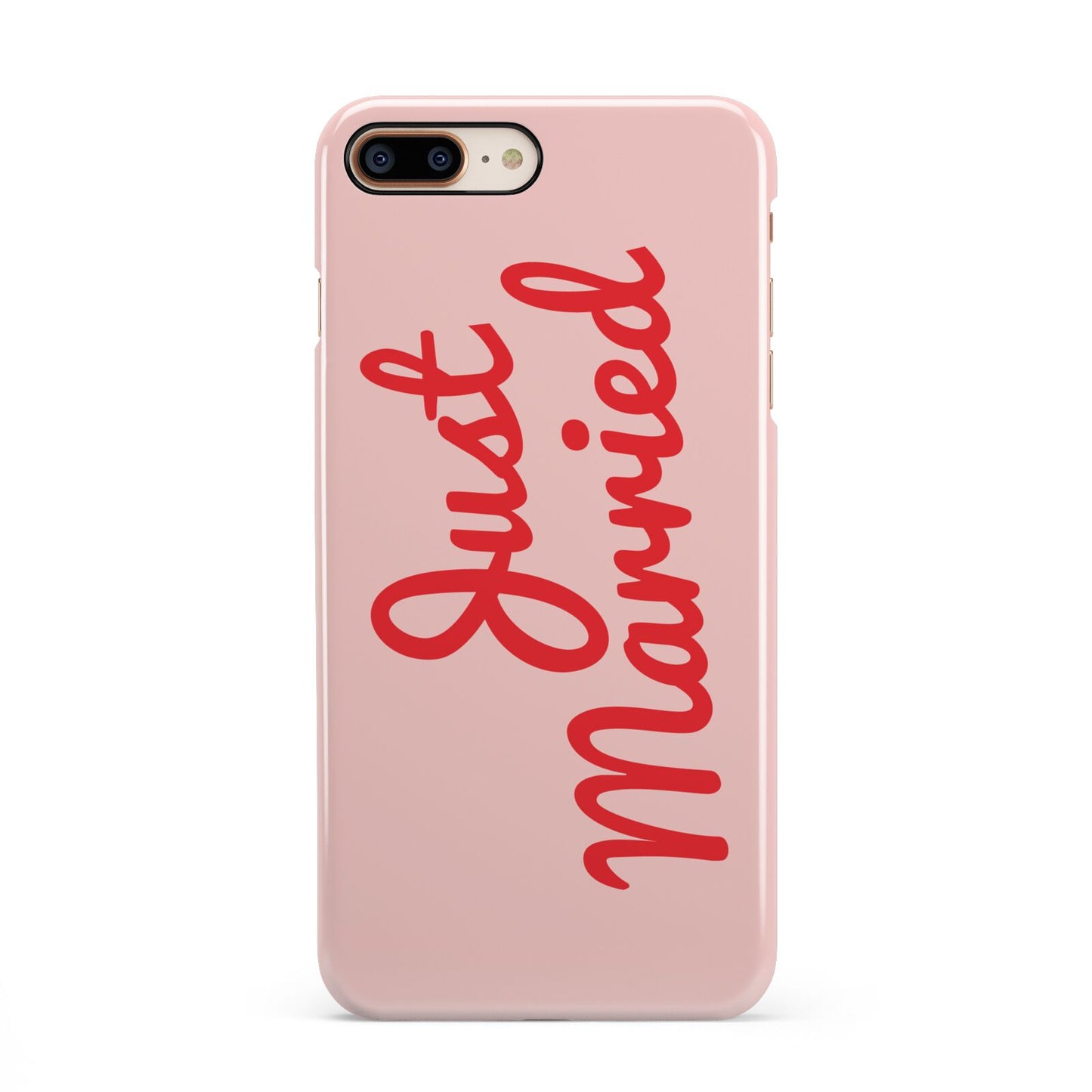 Just Married Red Pink iPhone 8 Plus 3D Snap Case on Gold Phone