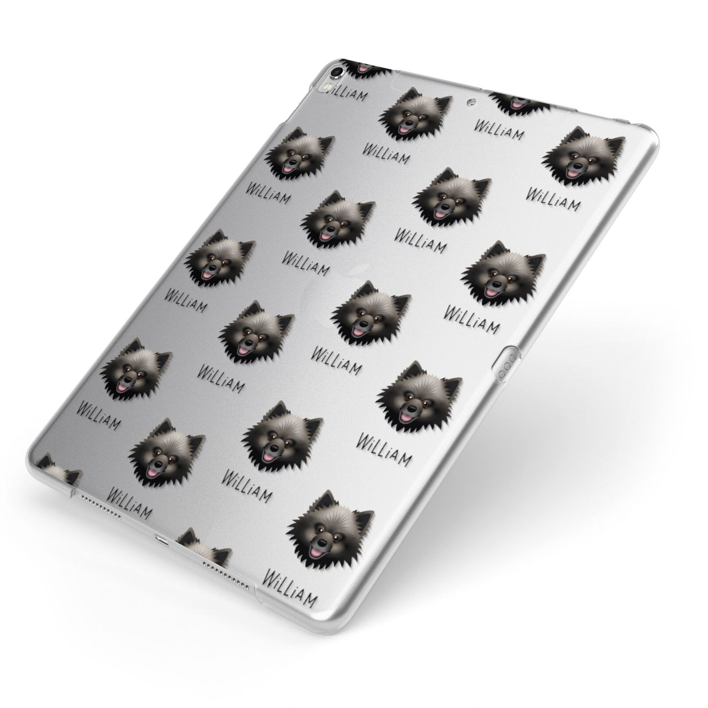Keeshond Icon with Name Apple iPad Case on Silver iPad Side View
