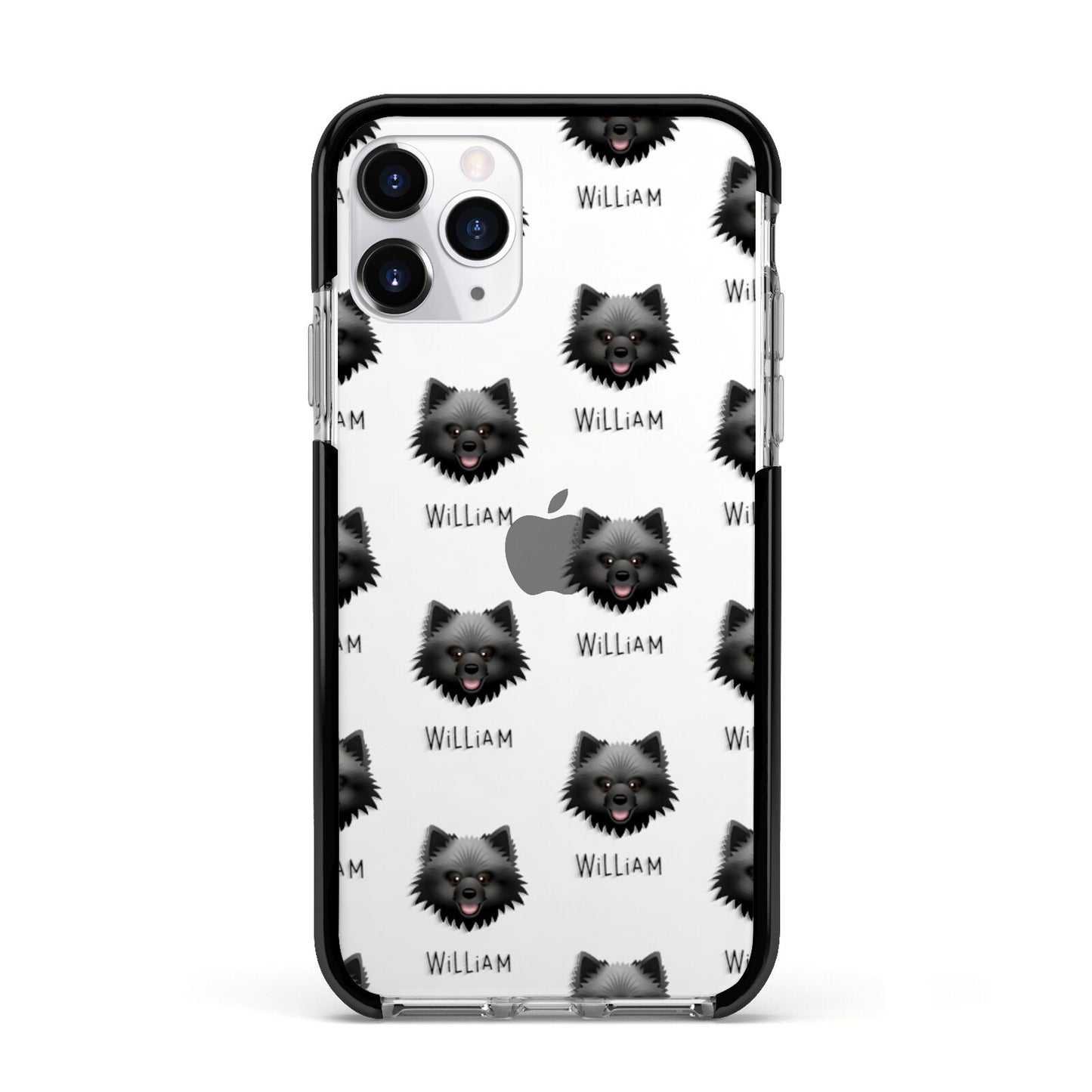 Keeshond Icon with Name Apple iPhone 11 Pro in Silver with Black Impact Case