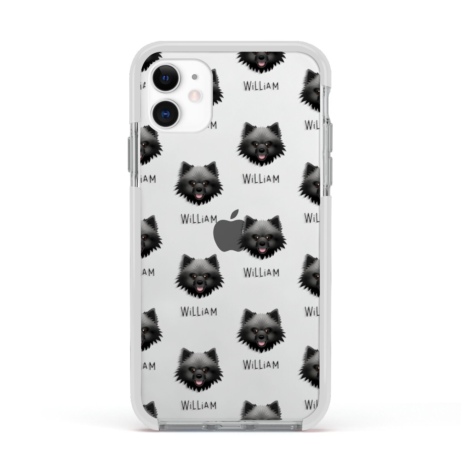 Keeshond Icon with Name Apple iPhone 11 in White with White Impact Case