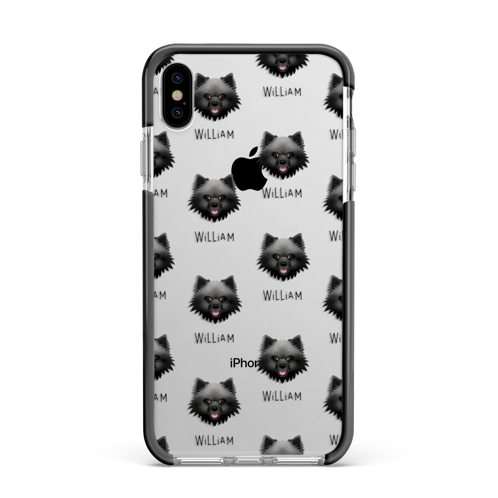 Keeshond Icon with Name Apple iPhone Xs Max Impact Case Black Edge on Silver Phone