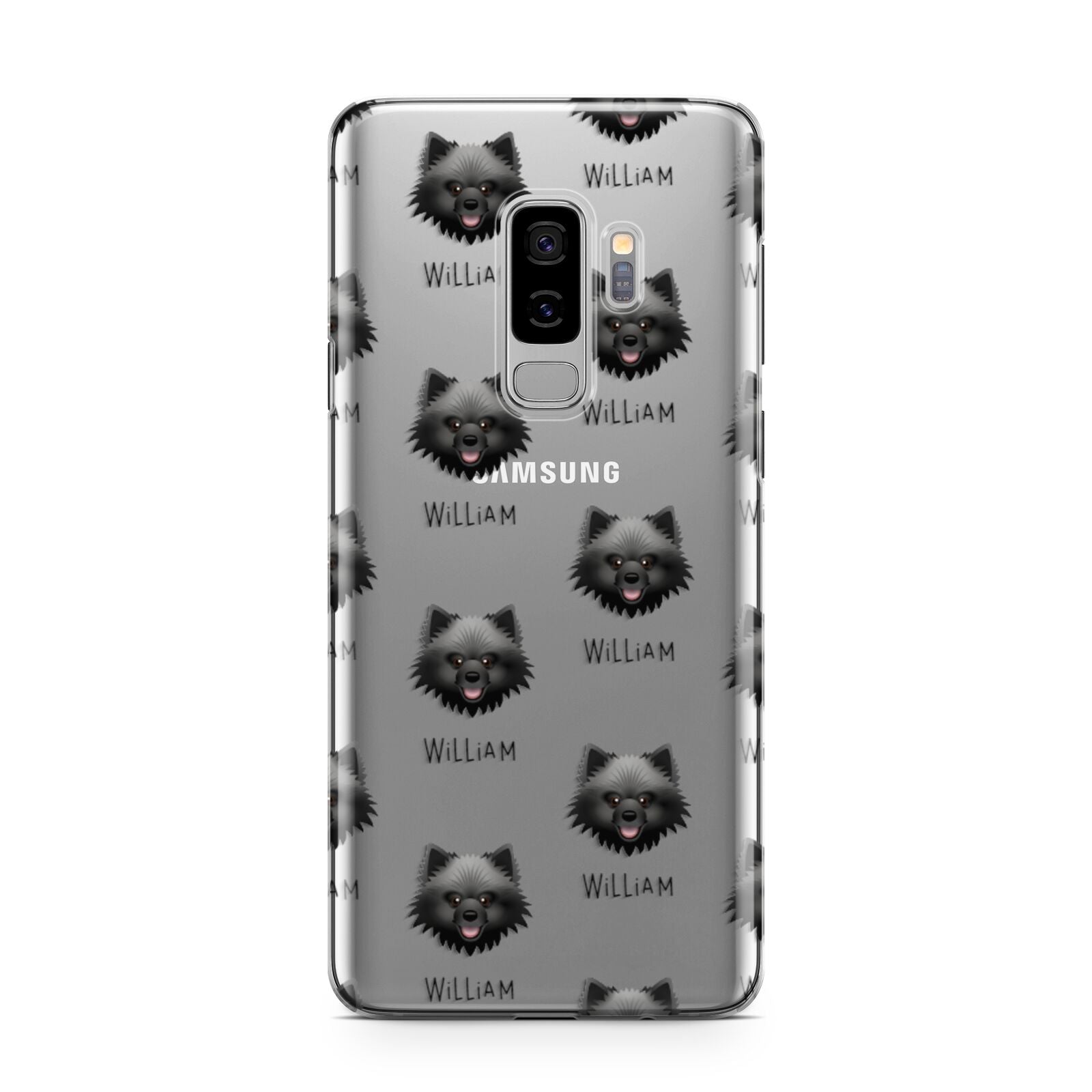 Keeshond Icon with Name Samsung Galaxy S9 Plus Case on Silver phone