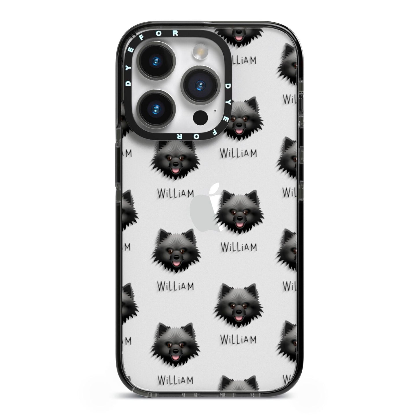 Keeshond Icon with Name iPhone 14 Pro Black Impact Case on Silver phone