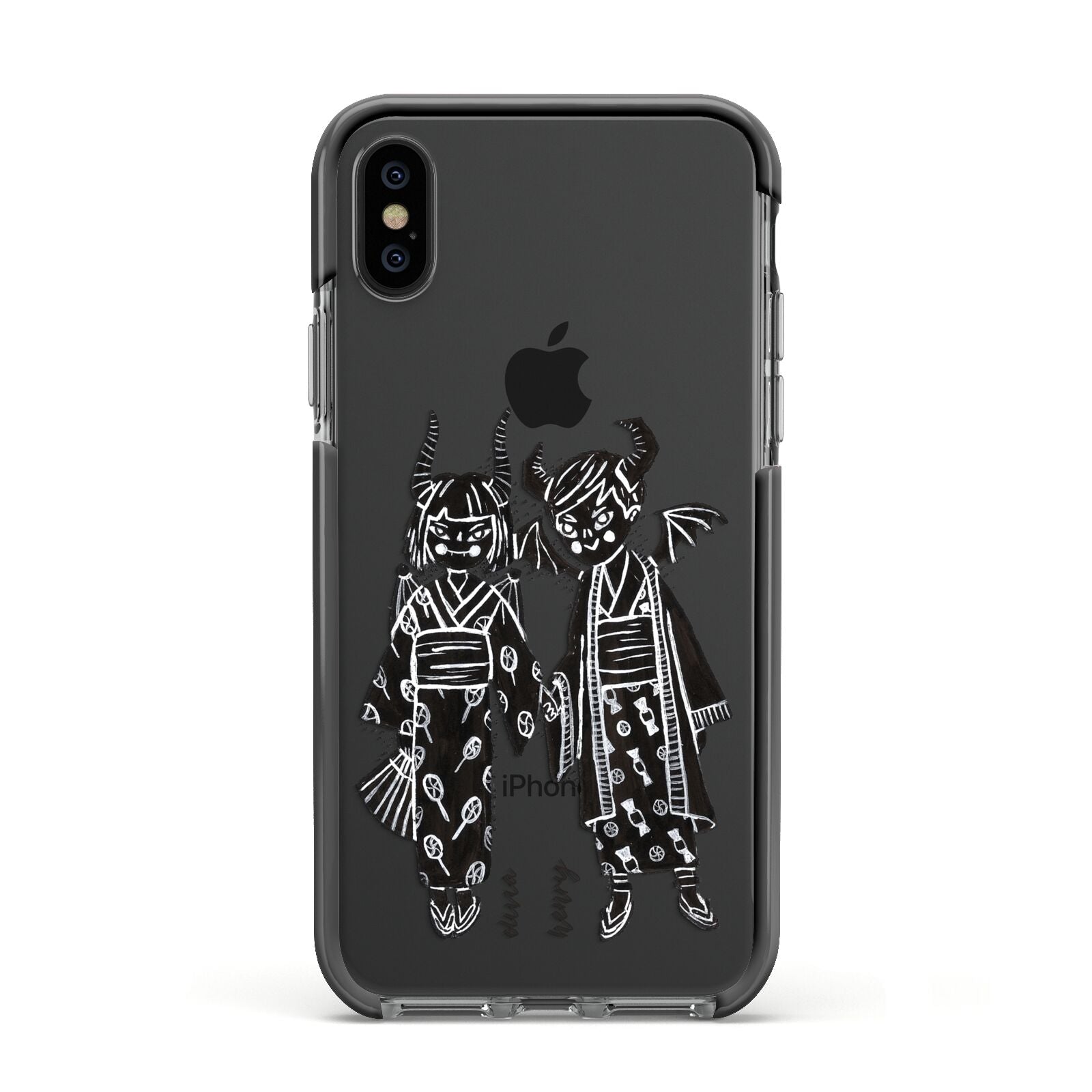 Kimono Devils Apple iPhone Xs Impact Case Black Edge on Black Phone