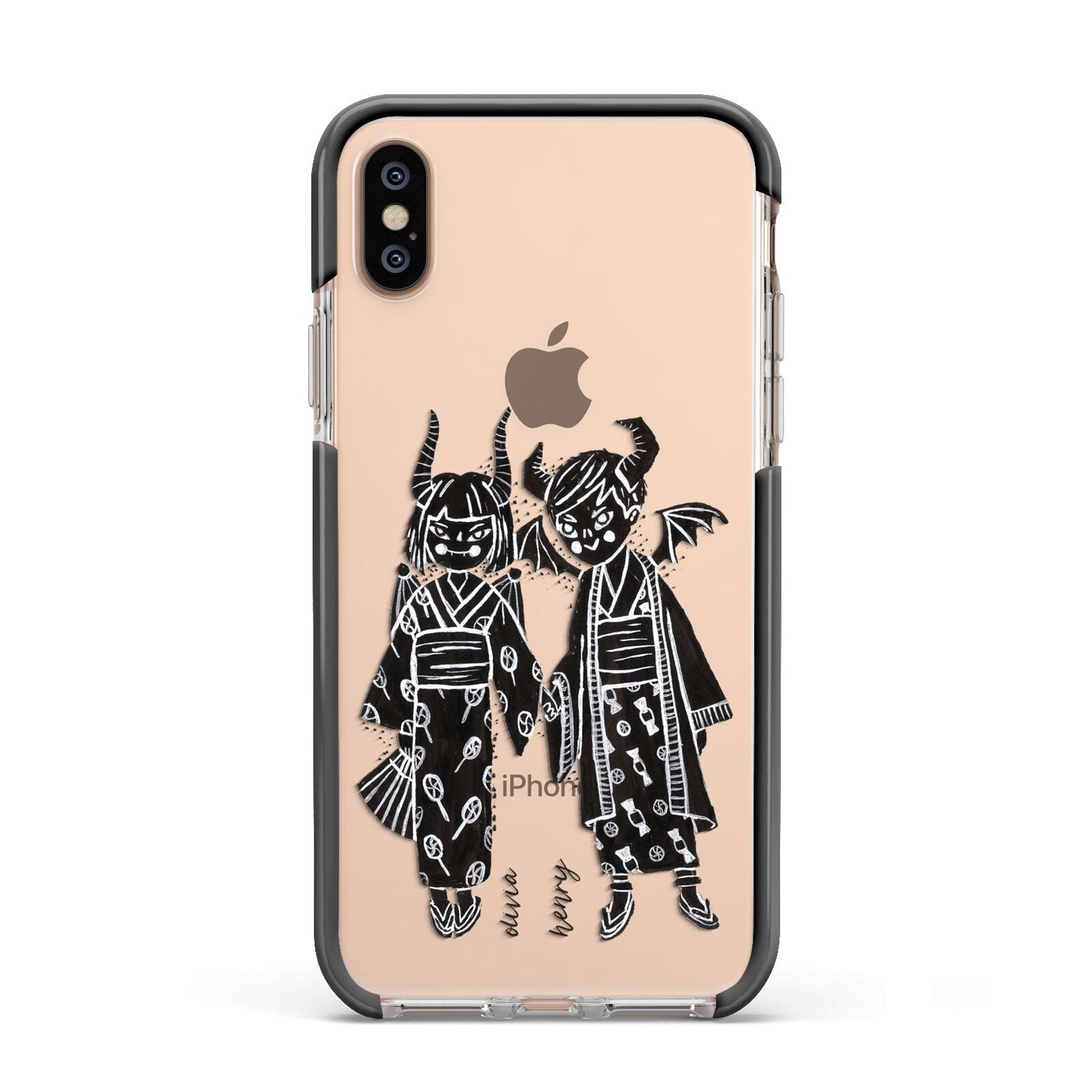 Kimono Devils Apple iPhone Xs Impact Case Black Edge on Gold Phone