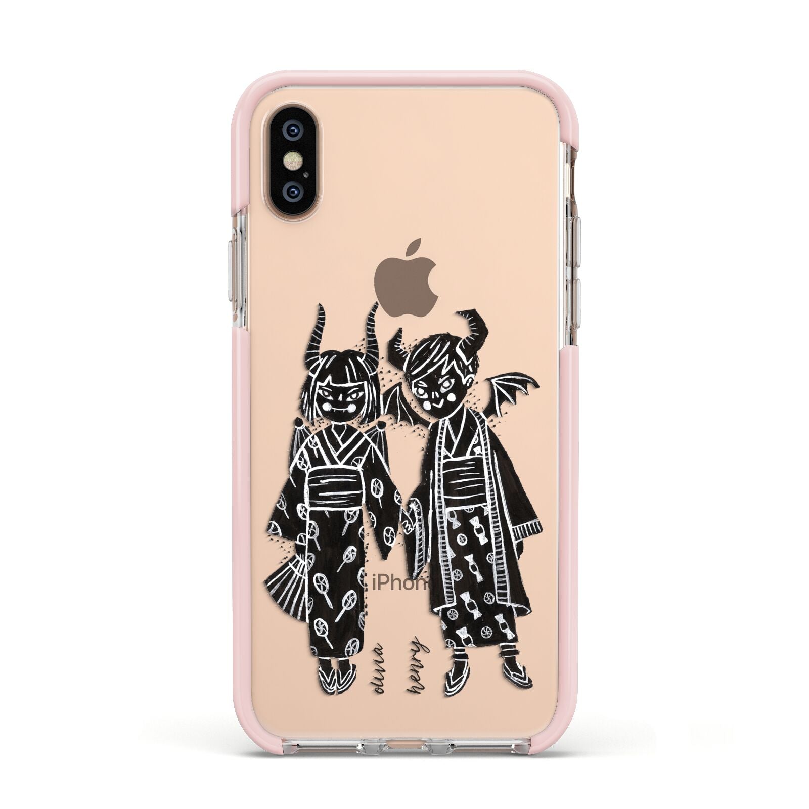 Kimono Devils Apple iPhone Xs Impact Case Pink Edge on Gold Phone