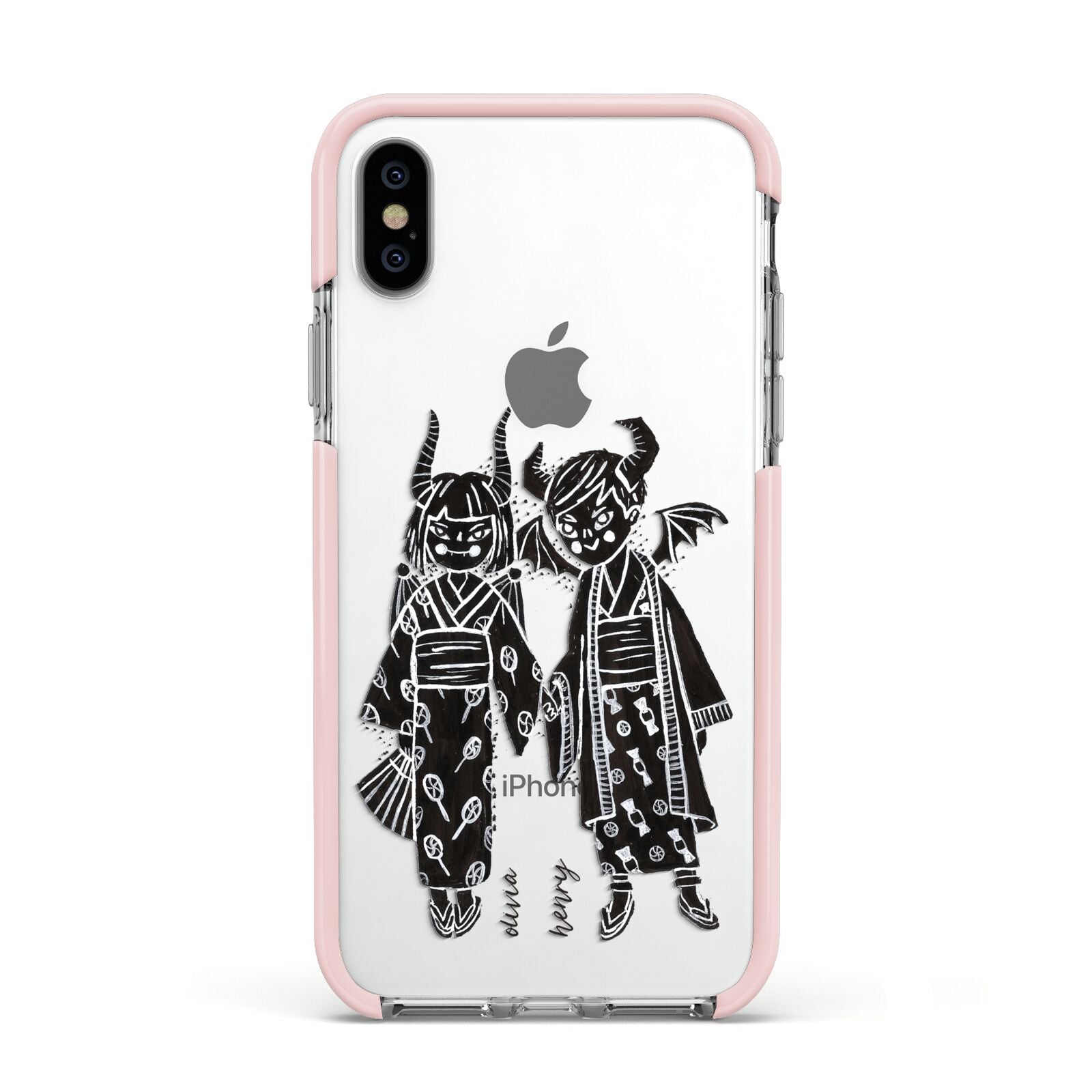 Kimono Devils Apple iPhone Xs Impact Case Pink Edge on Silver Phone