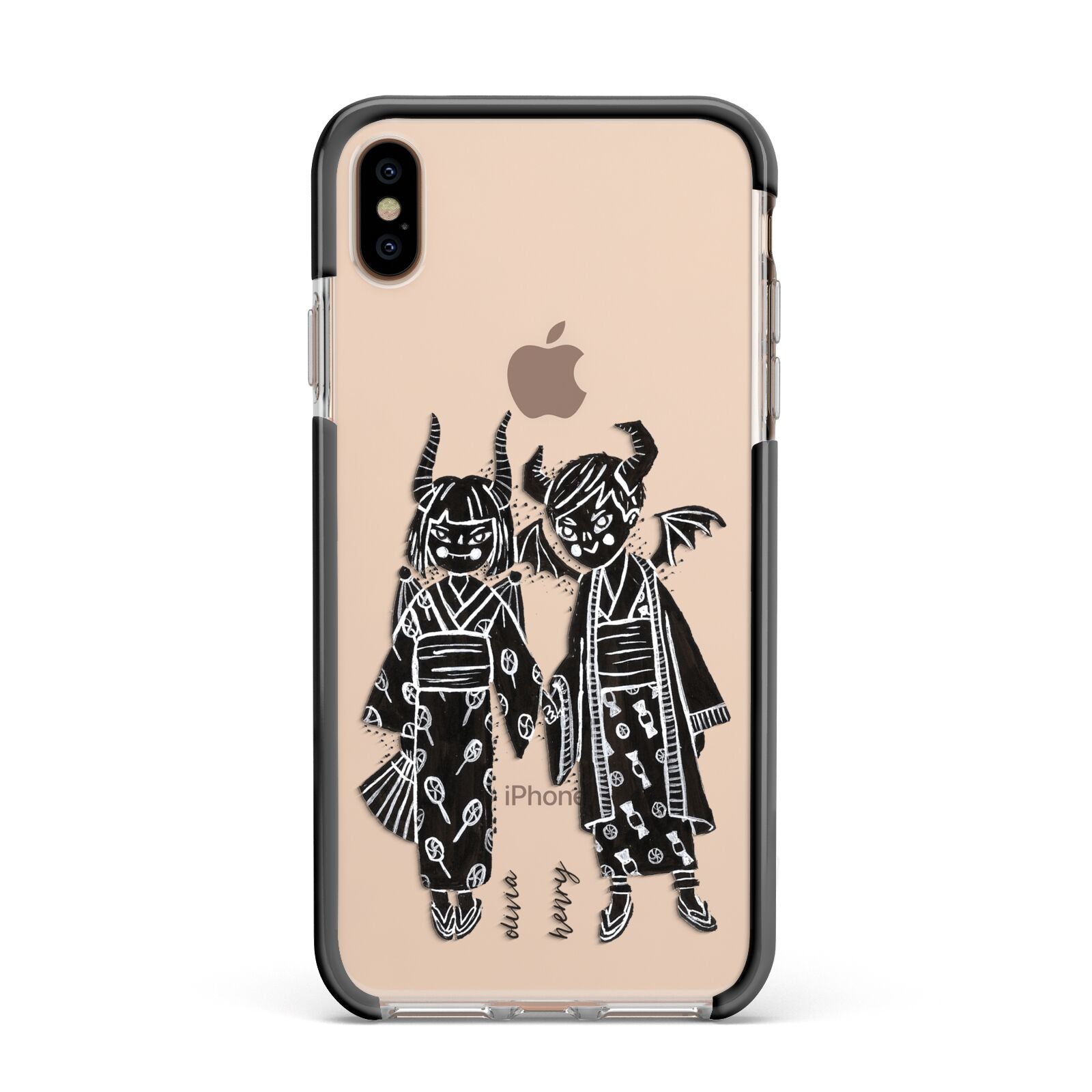 Kimono Devils Apple iPhone Xs Max Impact Case Black Edge on Gold Phone