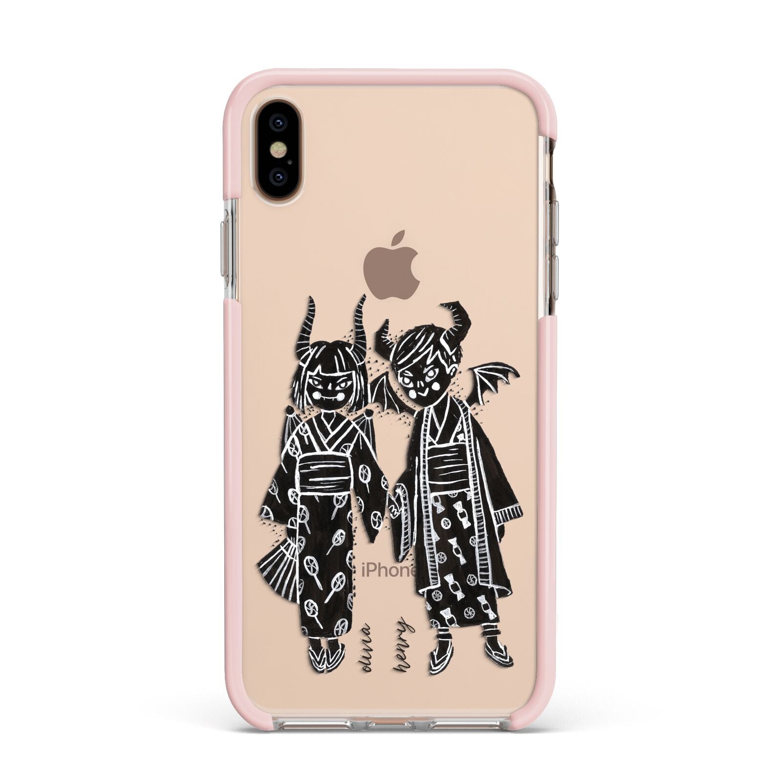 Kimono Devils Apple iPhone Xs Max Impact Case Pink Edge on Gold Phone