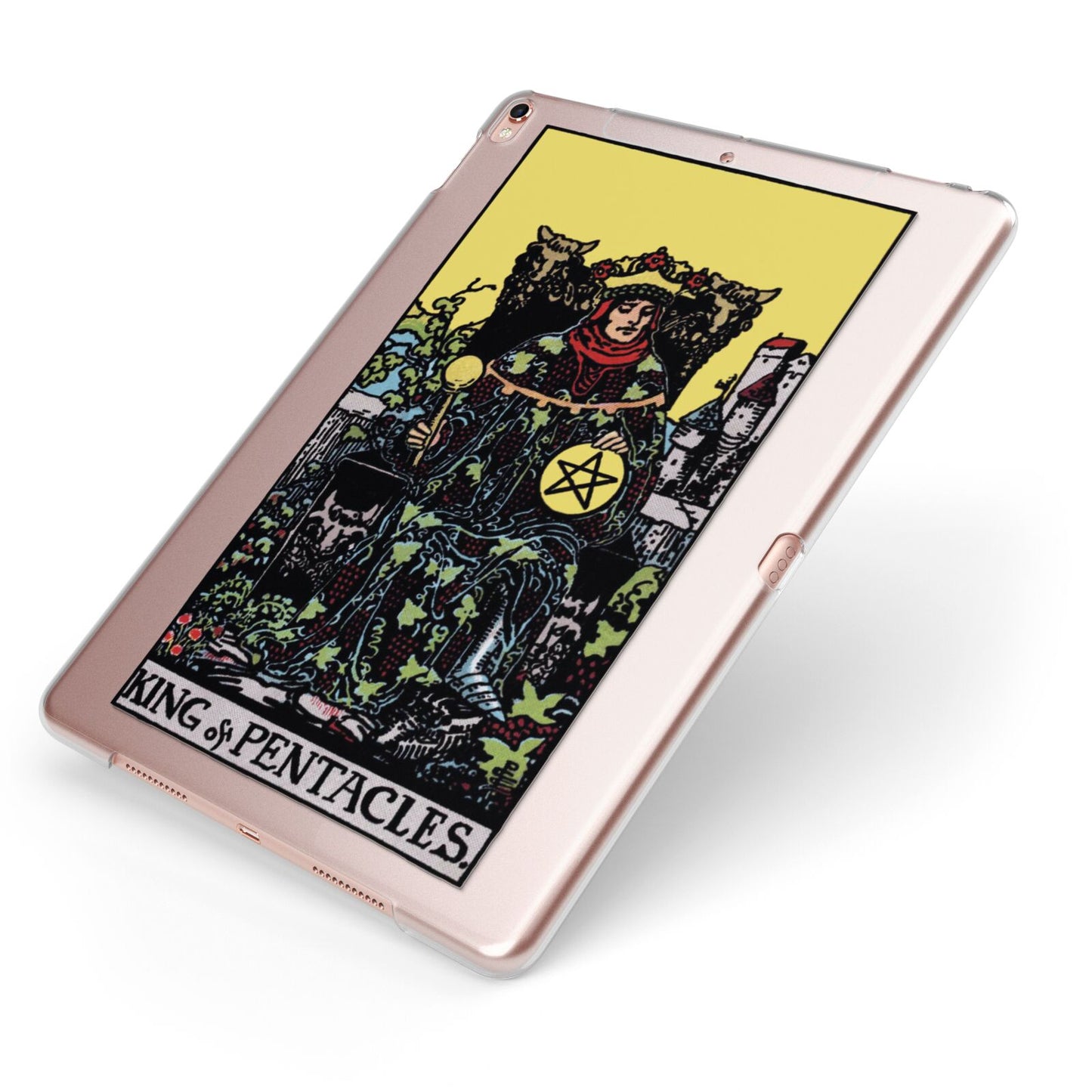 King of Pentacles Tarot Card Apple iPad Case on Rose Gold iPad Side View