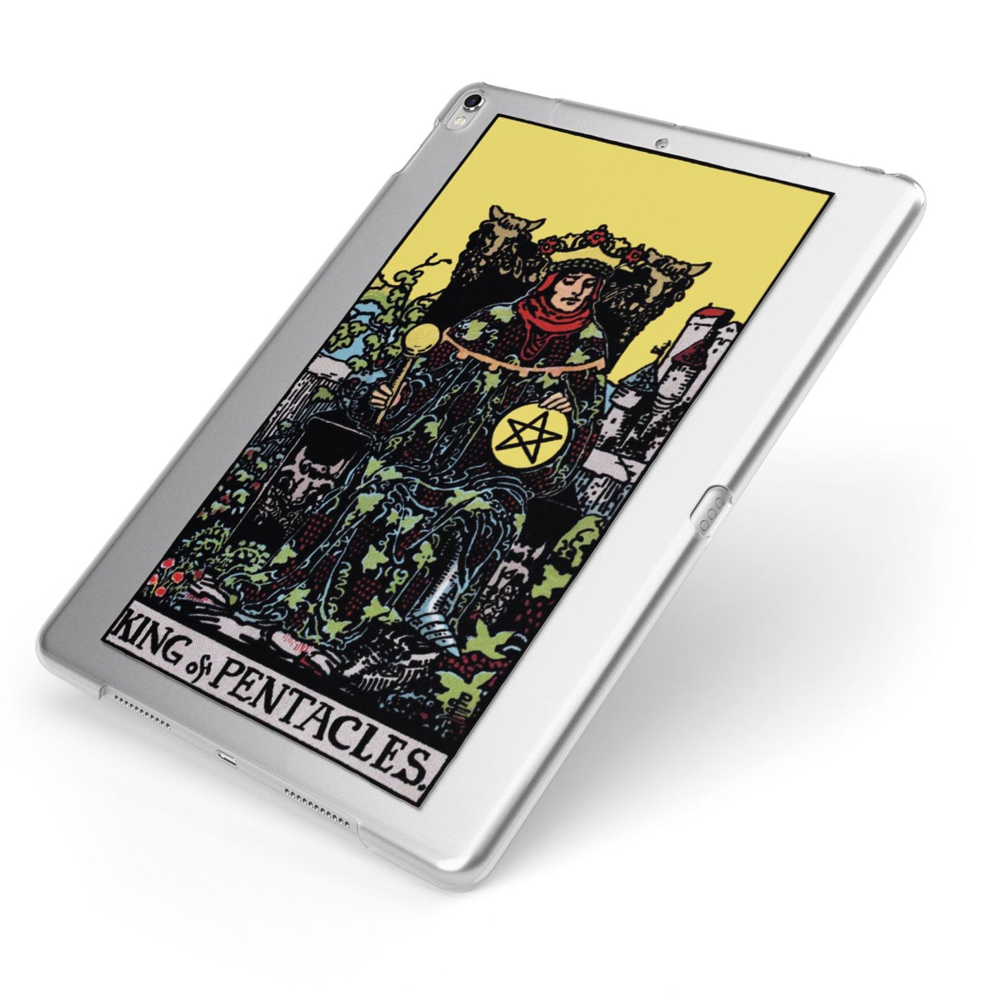 King of Pentacles Tarot Card Apple iPad Case on Silver iPad Side View