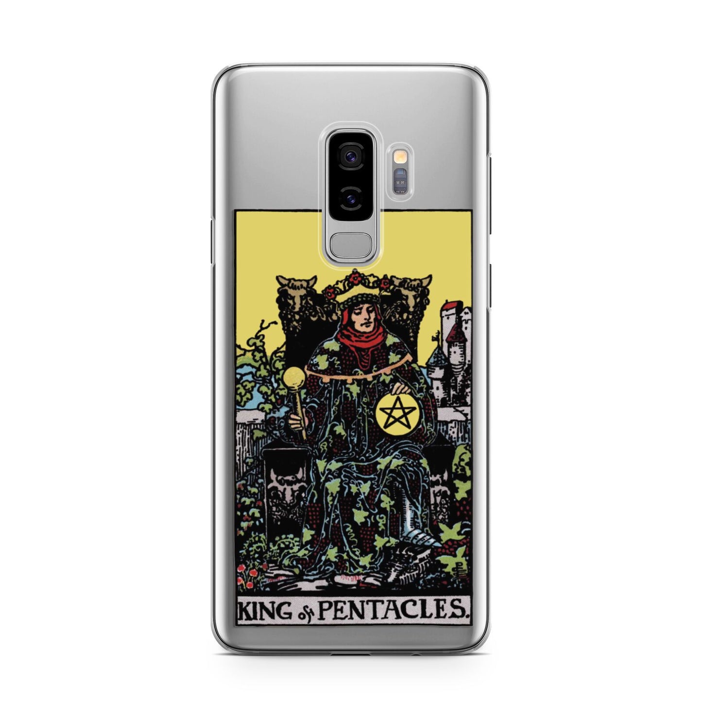 King of Pentacles Tarot Card Samsung Galaxy S9 Plus Case on Silver phone