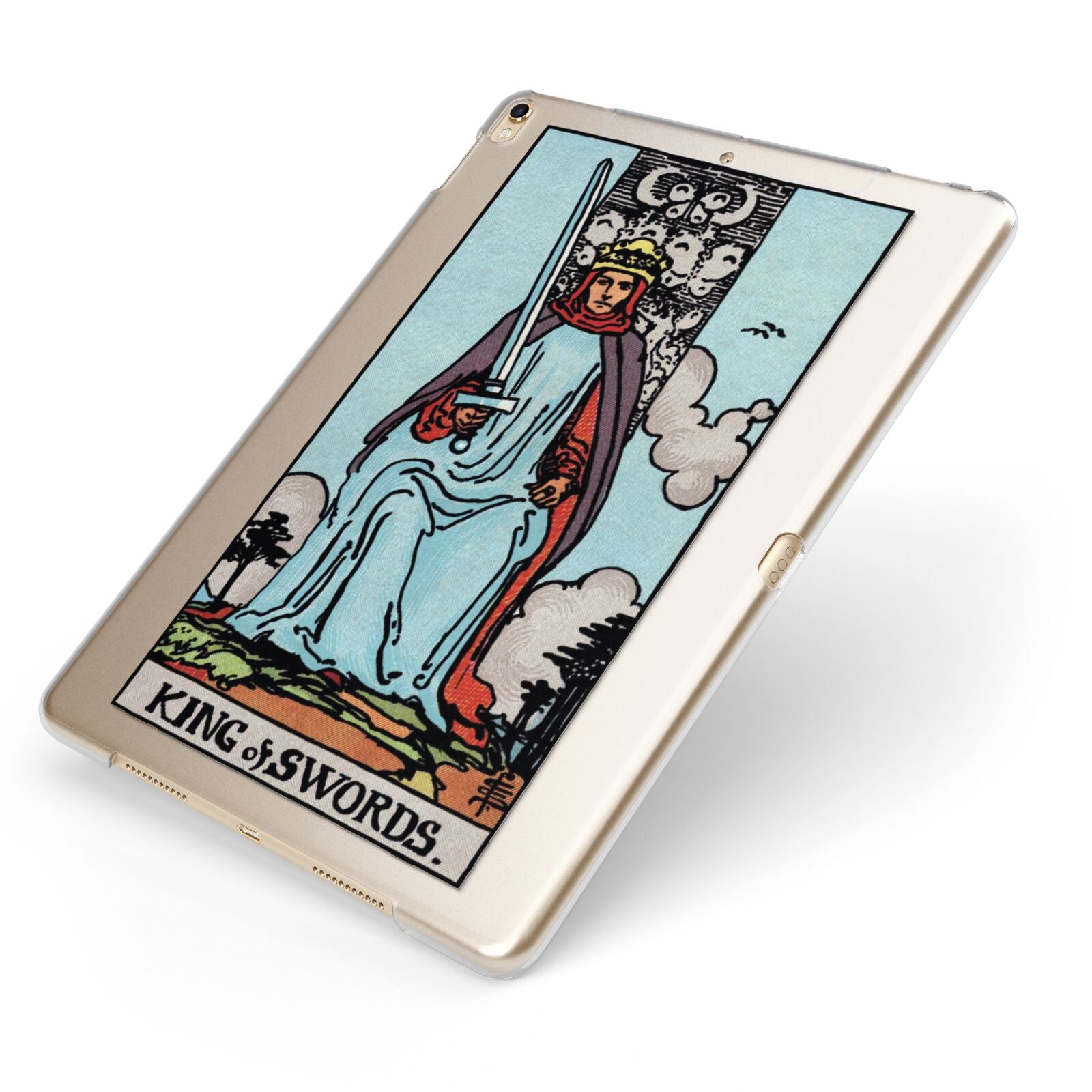 King of Swords Tarot Card Apple iPad Case on Gold iPad Side View